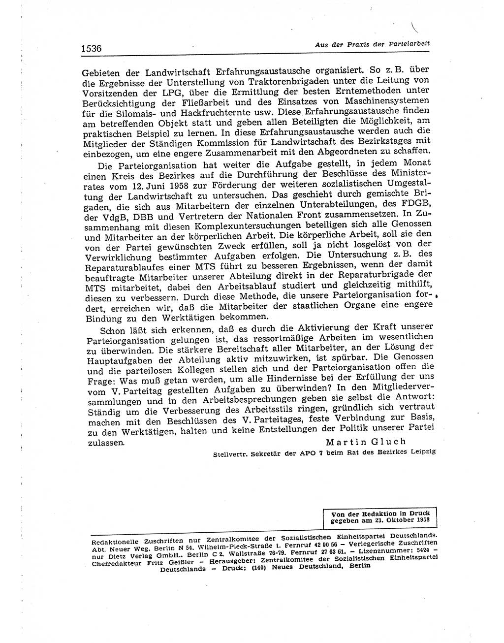 Neuer Weg (NW), Organ des Zentralkomitees (ZK) der SED (Sozialistische Einheitspartei Deutschlands) für Fragen des Parteiaufbaus und des Parteilebens, [Deutsche Demokratische Republik (DDR)] 13. Jahrgang 1958, Seite 1536 (NW ZK SED DDR 1958, S. 1536)