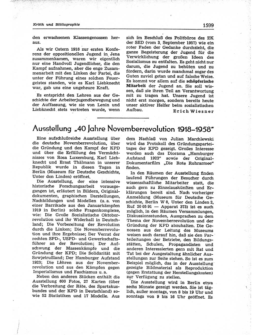 Neuer Weg (NW), Organ des Zentralkomitees (ZK) der SED (Sozialistische Einheitspartei Deutschlands) für Fragen des Parteiaufbaus und des Parteilebens, [Deutsche Demokratische Republik (DDR)] 13. Jahrgang 1958, Seite 1599 (NW ZK SED DDR 1958, S. 1599)