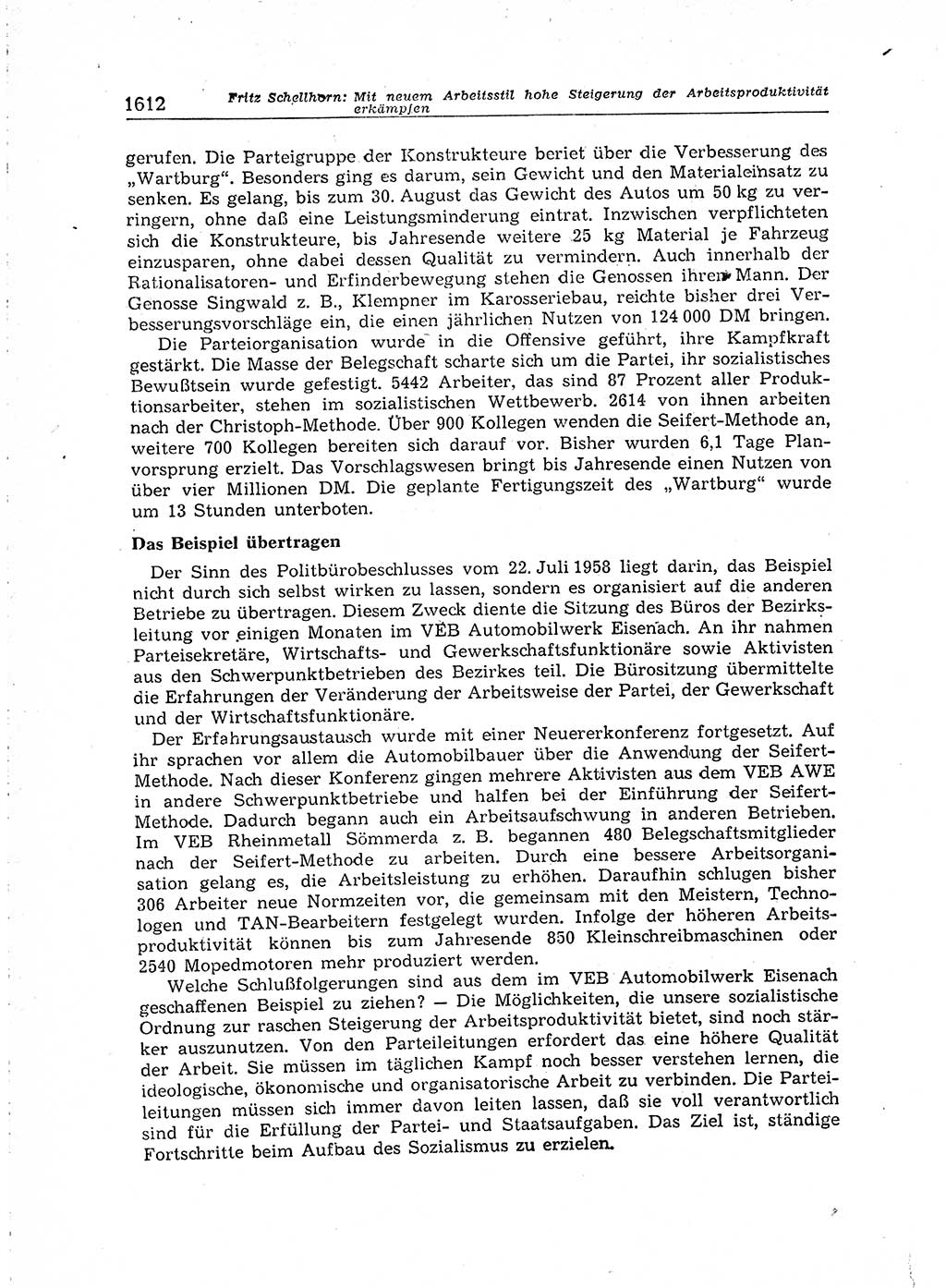 Neuer Weg (NW), Organ des Zentralkomitees (ZK) der SED (Sozialistische Einheitspartei Deutschlands) für Fragen des Parteiaufbaus und des Parteilebens, [Deutsche Demokratische Republik (DDR)] 13. Jahrgang 1958, Seite 1612 (NW ZK SED DDR 1958, S. 1612)