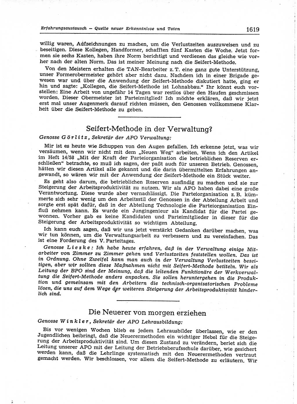 Neuer Weg (NW), Organ des Zentralkomitees (ZK) der SED (Sozialistische Einheitspartei Deutschlands) für Fragen des Parteiaufbaus und des Parteilebens, [Deutsche Demokratische Republik (DDR)] 13. Jahrgang 1958, Seite 1619 (NW ZK SED DDR 1958, S. 1619)