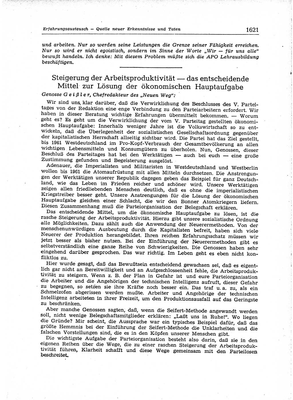 Neuer Weg (NW), Organ des Zentralkomitees (ZK) der SED (Sozialistische Einheitspartei Deutschlands) für Fragen des Parteiaufbaus und des Parteilebens, [Deutsche Demokratische Republik (DDR)] 13. Jahrgang 1958, Seite 1621 (NW ZK SED DDR 1958, S. 1621)