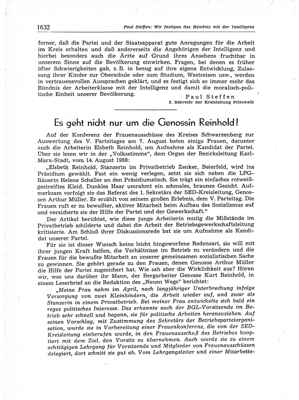 Neuer Weg (NW), Organ des Zentralkomitees (ZK) der SED (Sozialistische Einheitspartei Deutschlands) für Fragen des Parteiaufbaus und des Parteilebens, [Deutsche Demokratische Republik (DDR)] 13. Jahrgang 1958, Seite 1632 (NW ZK SED DDR 1958, S. 1632)