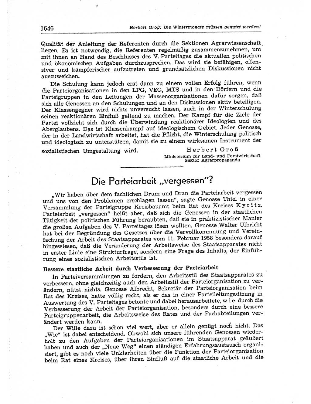 Neuer Weg (NW), Organ des Zentralkomitees (ZK) der SED (Sozialistische Einheitspartei Deutschlands) für Fragen des Parteiaufbaus und des Parteilebens, [Deutsche Demokratische Republik (DDR)] 13. Jahrgang 1958, Seite 1646 (NW ZK SED DDR 1958, S. 1646)
