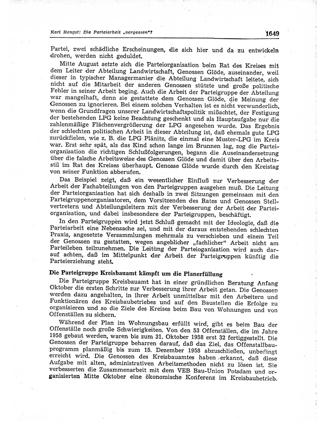 Neuer Weg (NW), Organ des Zentralkomitees (ZK) der SED (Sozialistische Einheitspartei Deutschlands) für Fragen des Parteiaufbaus und des Parteilebens, [Deutsche Demokratische Republik (DDR)] 13. Jahrgang 1958, Seite 1649 (NW ZK SED DDR 1958, S. 1649)