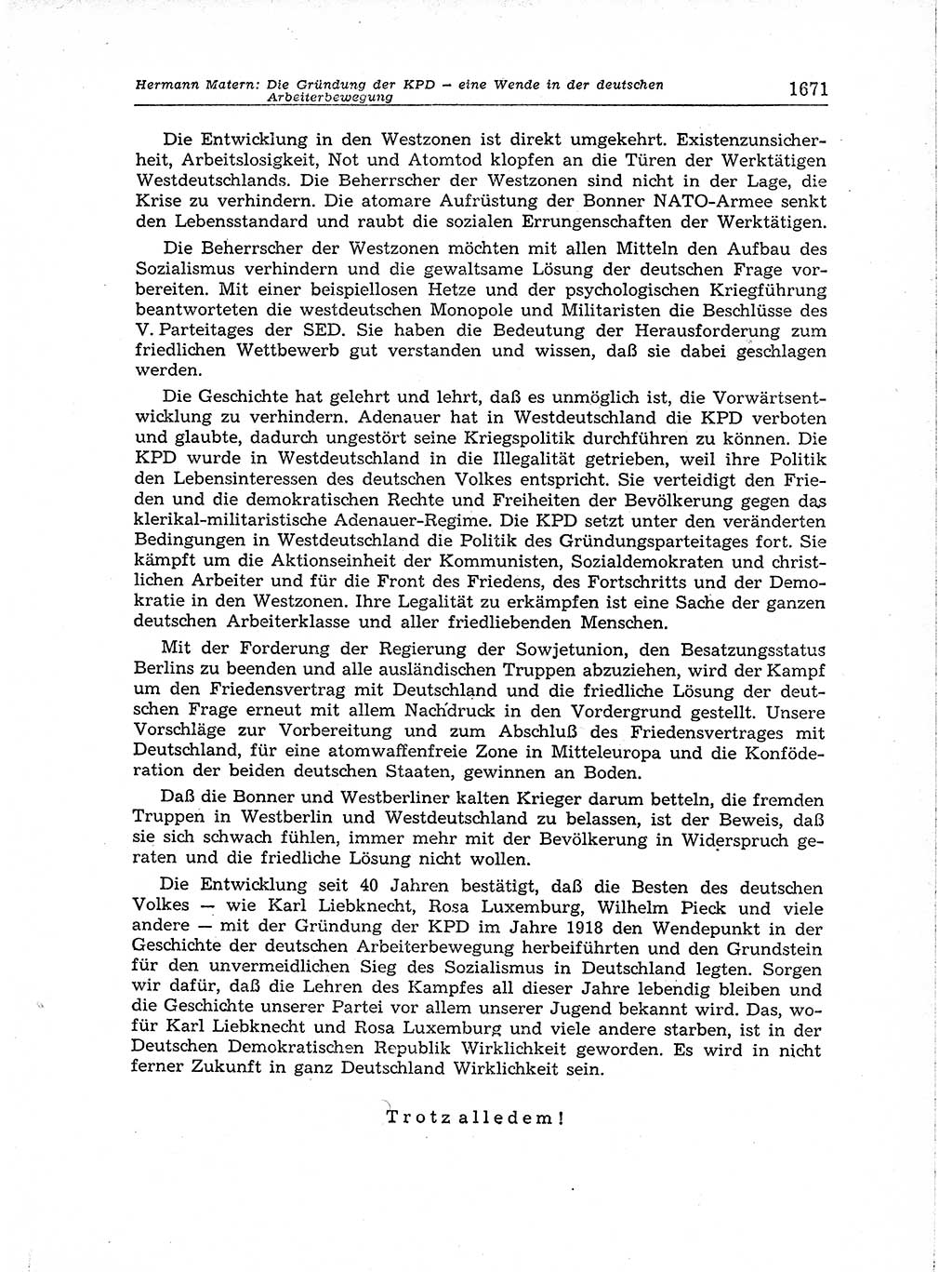 Neuer Weg (NW), Organ des Zentralkomitees (ZK) der SED (Sozialistische Einheitspartei Deutschlands) für Fragen des Parteiaufbaus und des Parteilebens, [Deutsche Demokratische Republik (DDR)] 13. Jahrgang 1958, Seite 1671 (NW ZK SED DDR 1958, S. 1671)