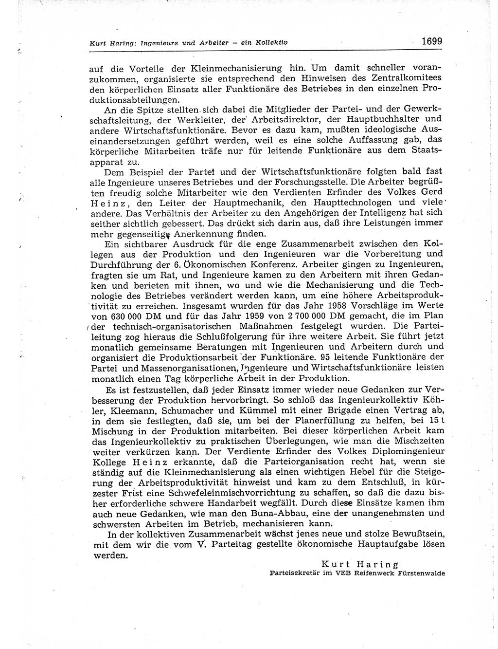 Neuer Weg (NW), Organ des Zentralkomitees (ZK) der SED (Sozialistische Einheitspartei Deutschlands) für Fragen des Parteiaufbaus und des Parteilebens, [Deutsche Demokratische Republik (DDR)] 13. Jahrgang 1958, Seite 1699 (NW ZK SED DDR 1958, S. 1699)