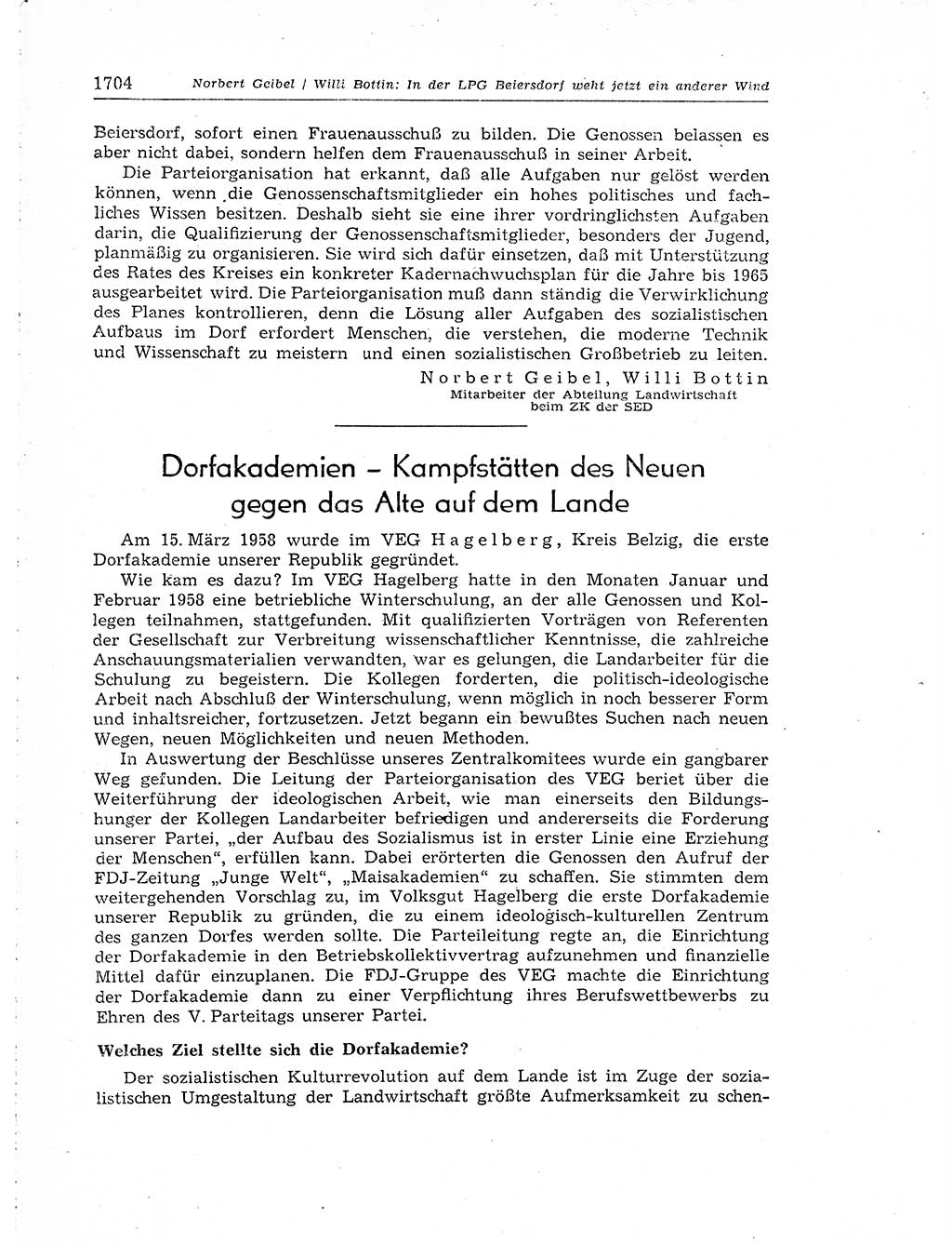 Neuer Weg (NW), Organ des Zentralkomitees (ZK) der SED (Sozialistische Einheitspartei Deutschlands) für Fragen des Parteiaufbaus und des Parteilebens, [Deutsche Demokratische Republik (DDR)] 13. Jahrgang 1958, Seite 1704 (NW ZK SED DDR 1958, S. 1704)