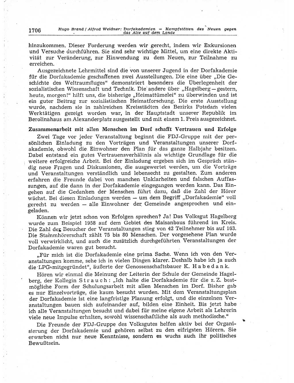 Neuer Weg (NW), Organ des Zentralkomitees (ZK) der SED (Sozialistische Einheitspartei Deutschlands) für Fragen des Parteiaufbaus und des Parteilebens, [Deutsche Demokratische Republik (DDR)] 13. Jahrgang 1958, Seite 1706 (NW ZK SED DDR 1958, S. 1706)