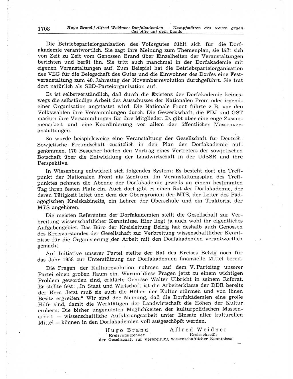 Neuer Weg (NW), Organ des Zentralkomitees (ZK) der SED (Sozialistische Einheitspartei Deutschlands) für Fragen des Parteiaufbaus und des Parteilebens, [Deutsche Demokratische Republik (DDR)] 13. Jahrgang 1958, Seite 1708 (NW ZK SED DDR 1958, S. 1708)