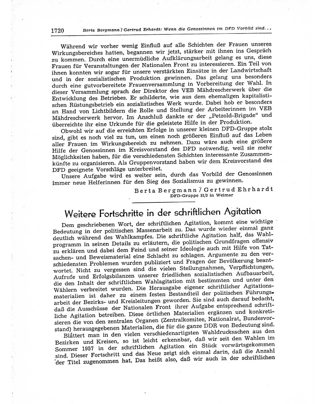 Neuer Weg (NW), Organ des Zentralkomitees (ZK) der SED (Sozialistische Einheitspartei Deutschlands) für Fragen des Parteiaufbaus und des Parteilebens, [Deutsche Demokratische Republik (DDR)] 13. Jahrgang 1958, Seite 1720 (NW ZK SED DDR 1958, S. 1720)