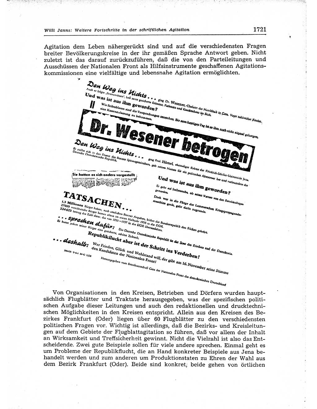 Neuer Weg (NW), Organ des Zentralkomitees (ZK) der SED (Sozialistische Einheitspartei Deutschlands) für Fragen des Parteiaufbaus und des Parteilebens, [Deutsche Demokratische Republik (DDR)] 13. Jahrgang 1958, Seite 1721 (NW ZK SED DDR 1958, S. 1721)