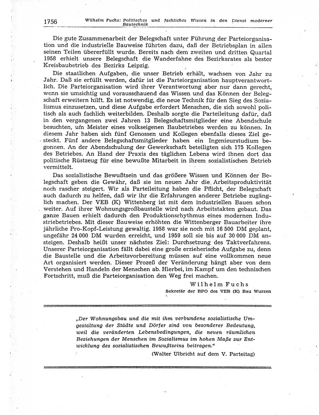 Neuer Weg (NW), Organ des Zentralkomitees (ZK) der SED (Sozialistische Einheitspartei Deutschlands) für Fragen des Parteiaufbaus und des Parteilebens, [Deutsche Demokratische Republik (DDR)] 13. Jahrgang 1958, Seite 1756 (NW ZK SED DDR 1958, S. 1756)