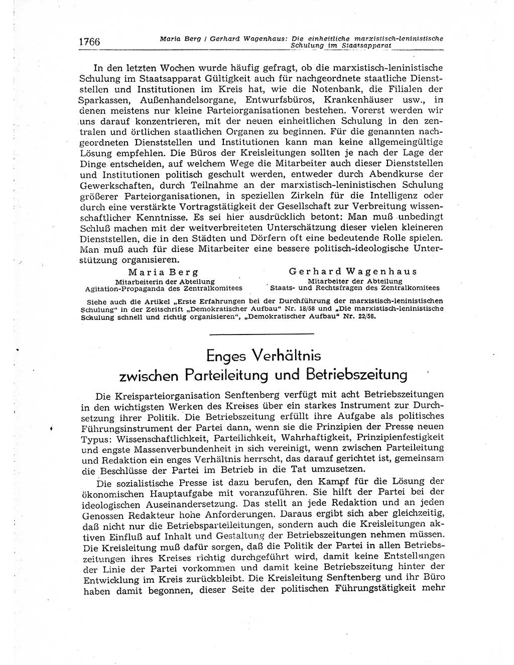 Neuer Weg (NW), Organ des Zentralkomitees (ZK) der SED (Sozialistische Einheitspartei Deutschlands) für Fragen des Parteiaufbaus und des Parteilebens, [Deutsche Demokratische Republik (DDR)] 13. Jahrgang 1958, Seite 1766 (NW ZK SED DDR 1958, S. 1766)