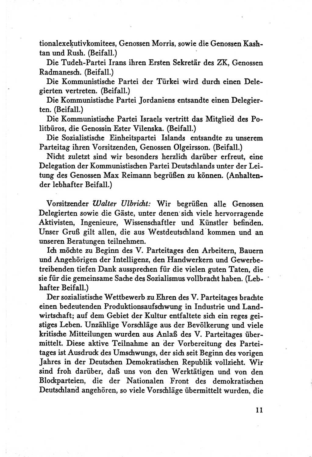 Protokoll der Verhandlungen des Ⅴ. Parteitages der Sozialistischen Einheitspartei Deutschlands (SED) [Deutsche Demokratische Republik (DDR)] 1958, Seite 11