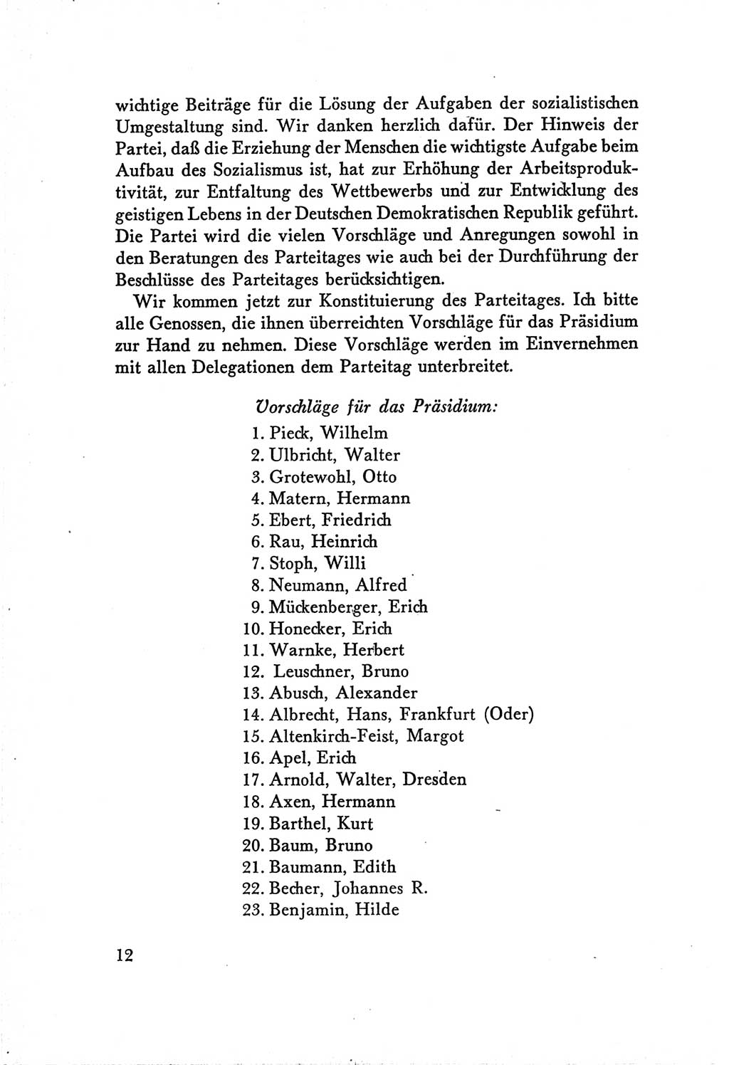 Protokoll der Verhandlungen des Ⅴ. Parteitages der Sozialistischen Einheitspartei Deutschlands (SED) [Deutsche Demokratische Republik (DDR)] 1958, Seite 12