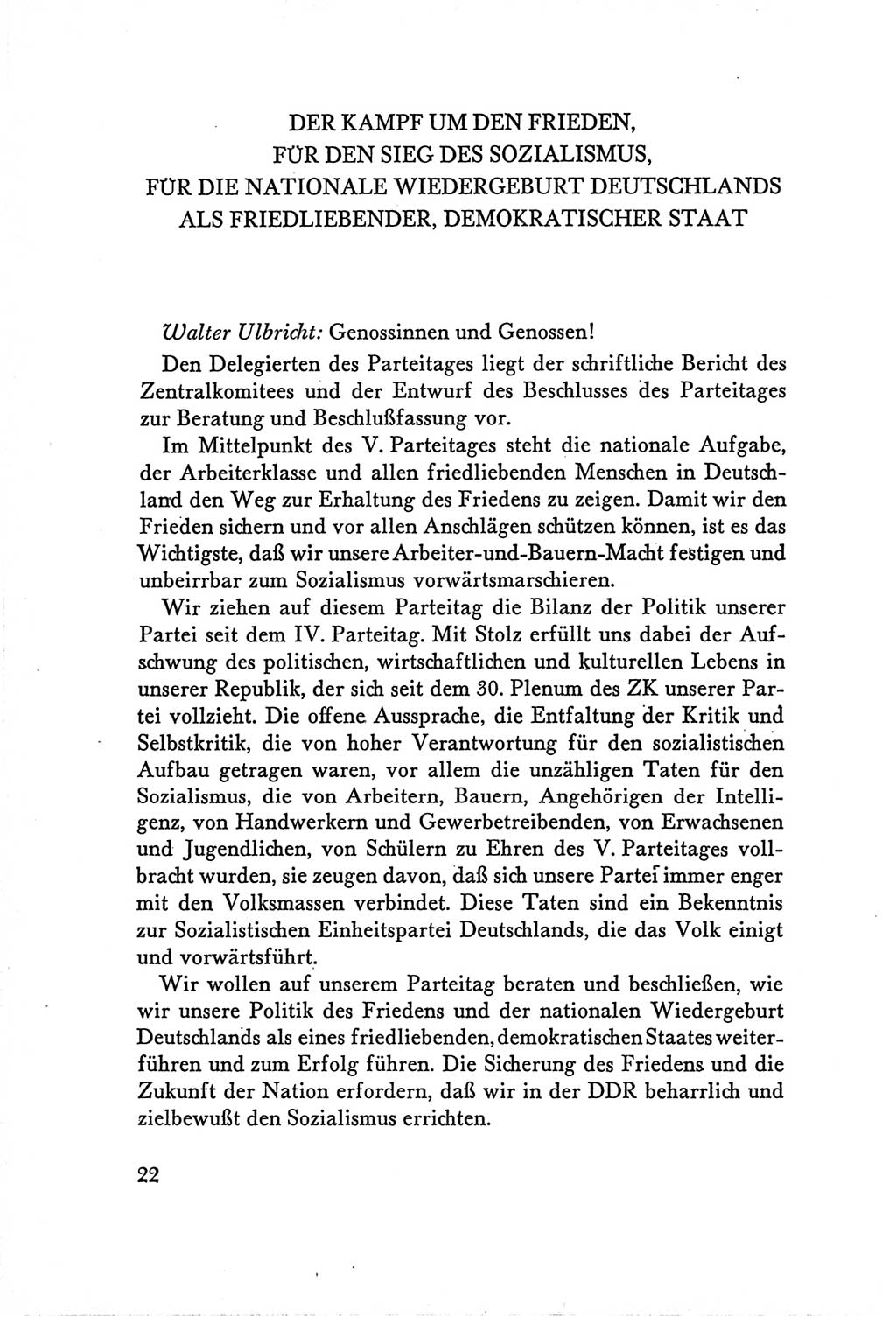 Protokoll der Verhandlungen des Ⅴ. Parteitages der Sozialistischen Einheitspartei Deutschlands (SED) [Deutsche Demokratische Republik (DDR)] 1958, Seite 22