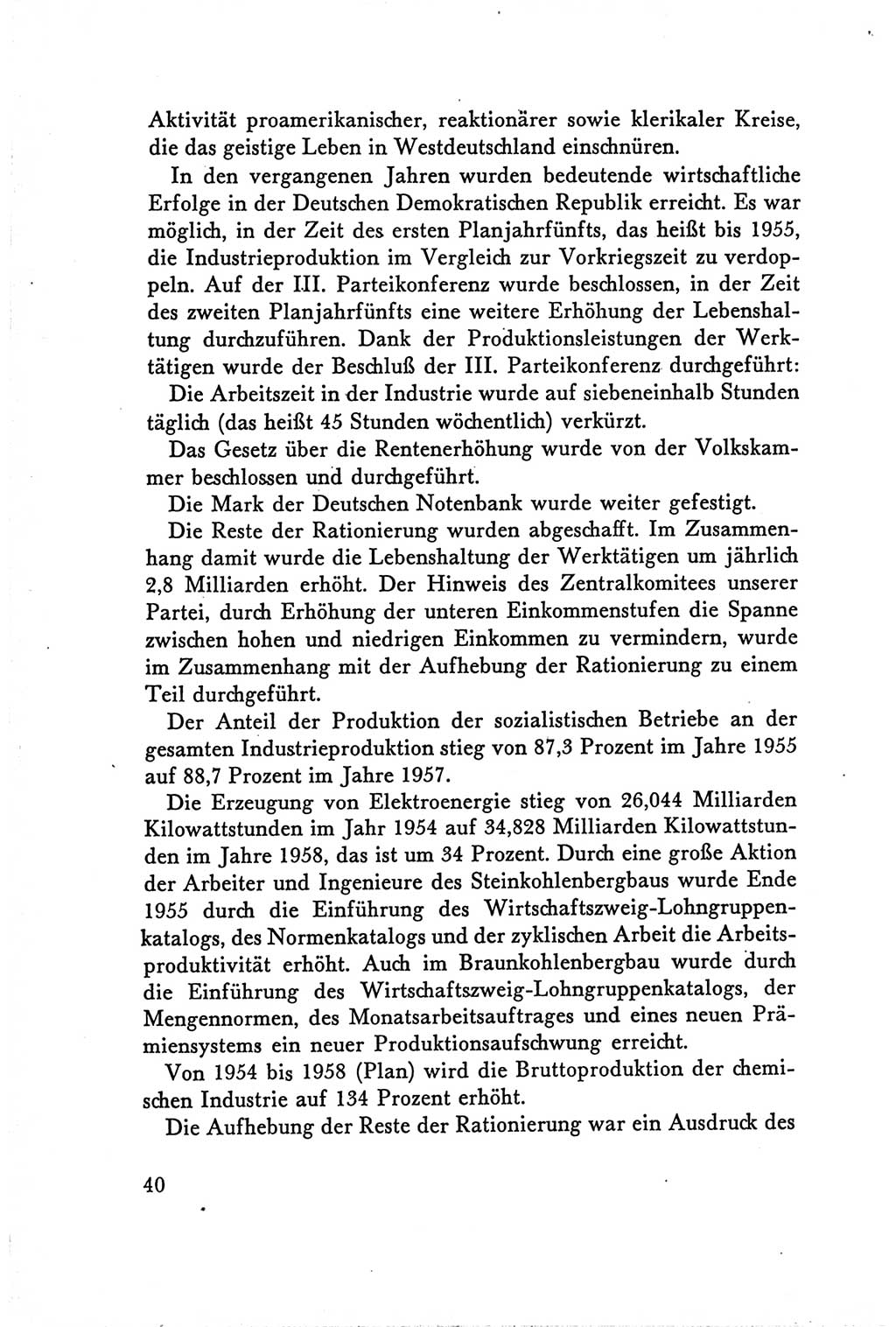 Protokoll der Verhandlungen des Ⅴ. Parteitages der Sozialistischen Einheitspartei Deutschlands (SED) [Deutsche Demokratische Republik (DDR)] 1958, Seite 40