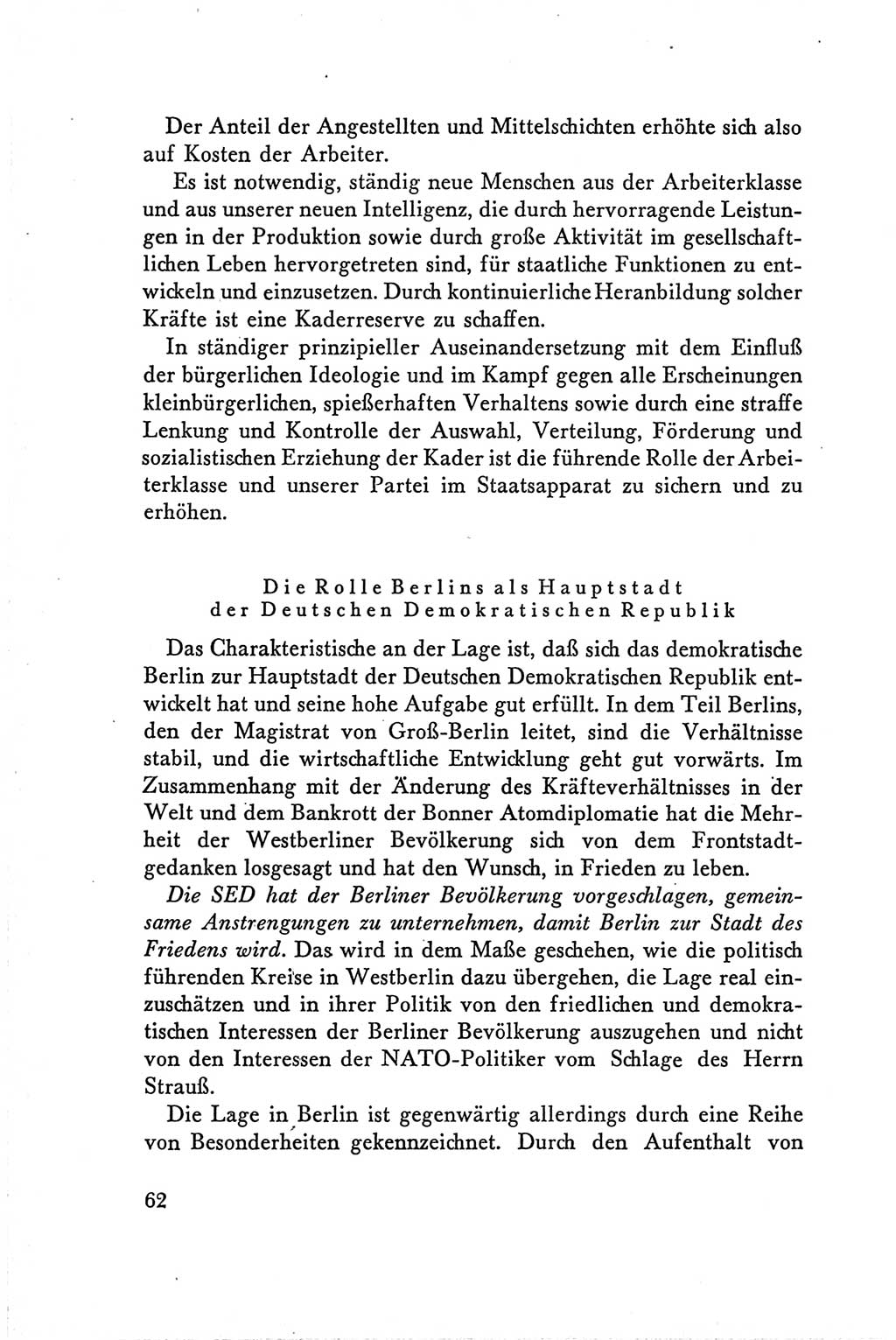 Protokoll der Verhandlungen des Ⅴ. Parteitages der Sozialistischen Einheitspartei Deutschlands (SED) [Deutsche Demokratische Republik (DDR)] 1958, Seite 62