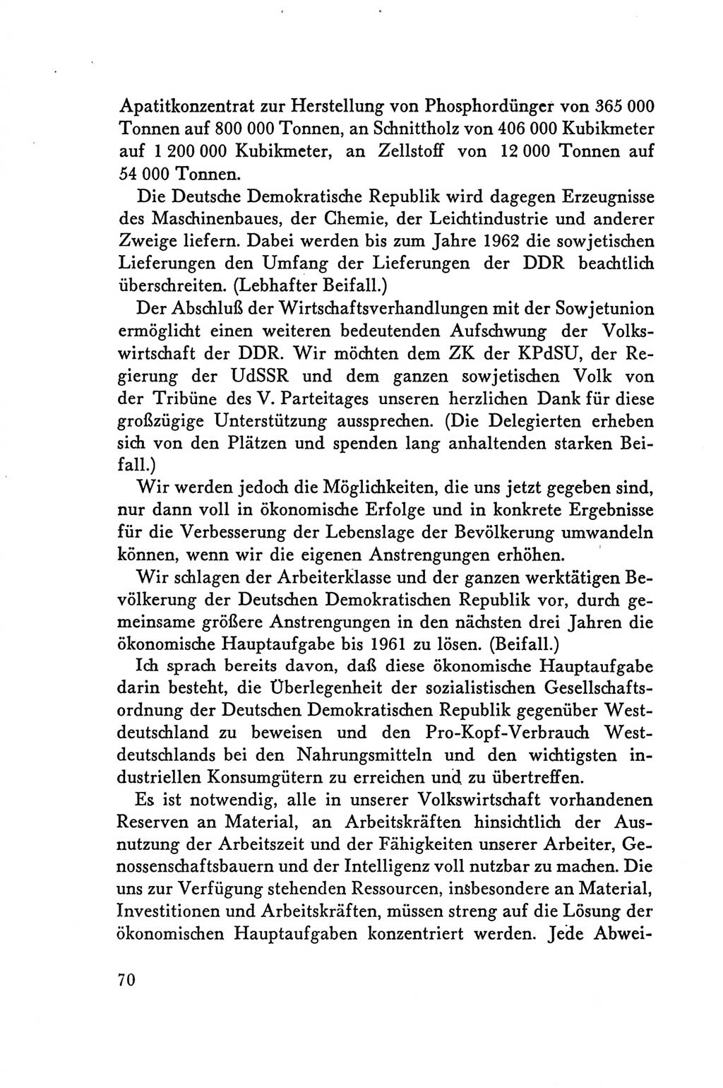 Protokoll der Verhandlungen des Ⅴ. Parteitages der Sozialistischen Einheitspartei Deutschlands (SED) [Deutsche Demokratische Republik (DDR)] 1958, Seite 70