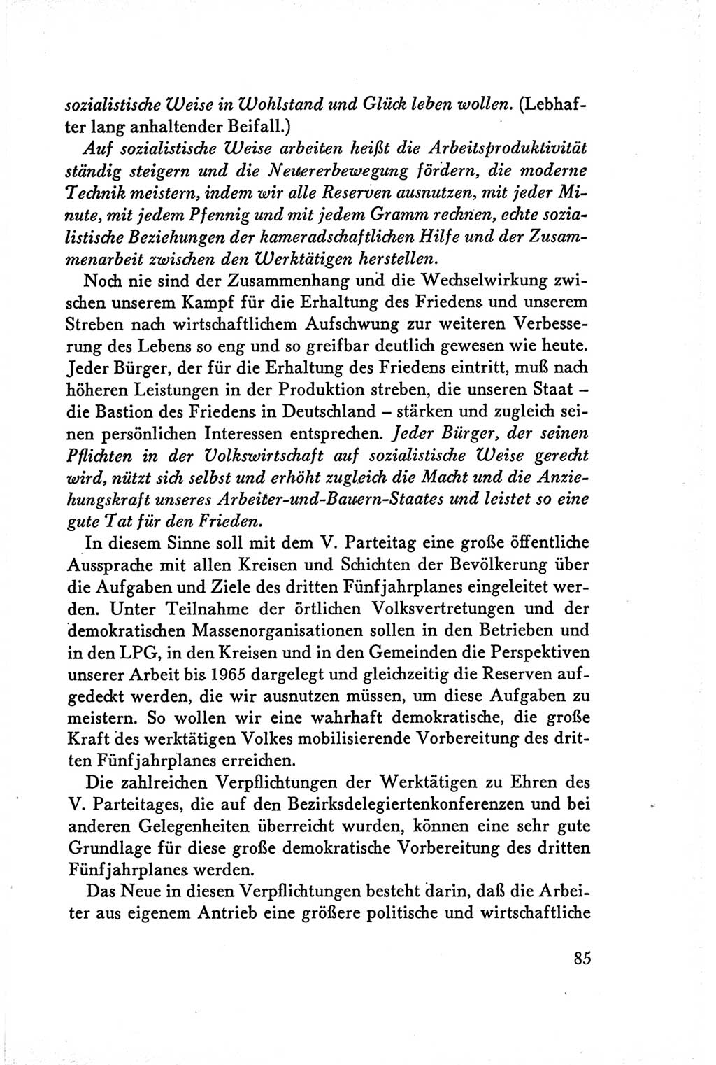Protokoll der Verhandlungen des Ⅴ. Parteitages der Sozialistischen Einheitspartei Deutschlands (SED) [Deutsche Demokratische Republik (DDR)] 1958, Seite 85