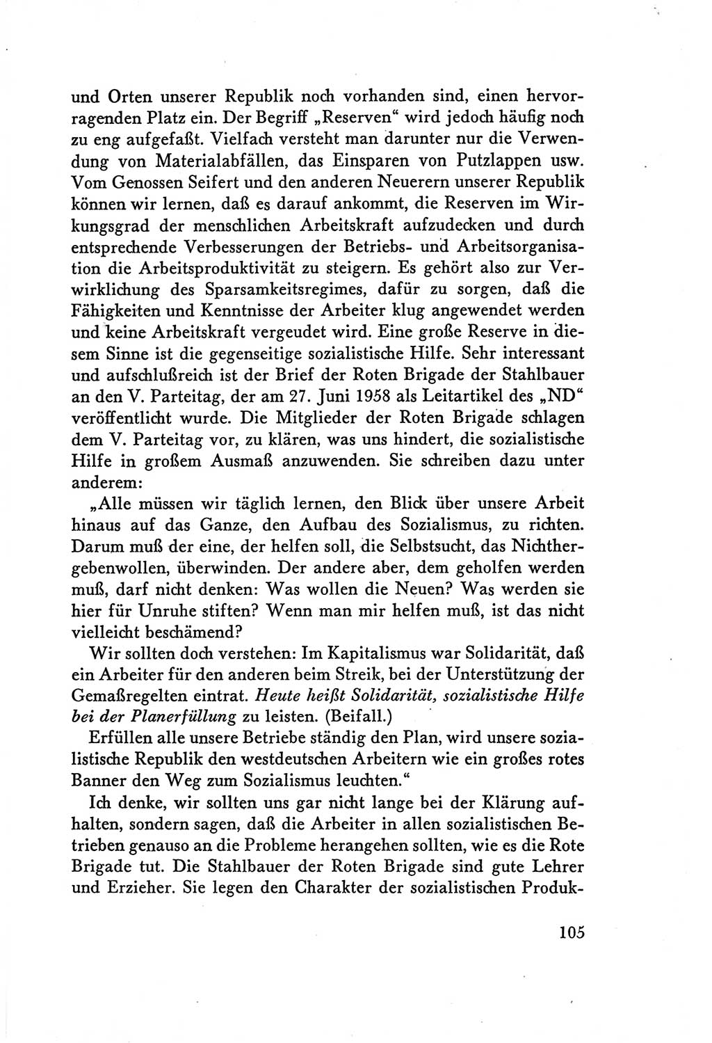 Protokoll der Verhandlungen des Ⅴ. Parteitages der Sozialistischen Einheitspartei Deutschlands (SED) [Deutsche Demokratische Republik (DDR)] 1958, Seite 105