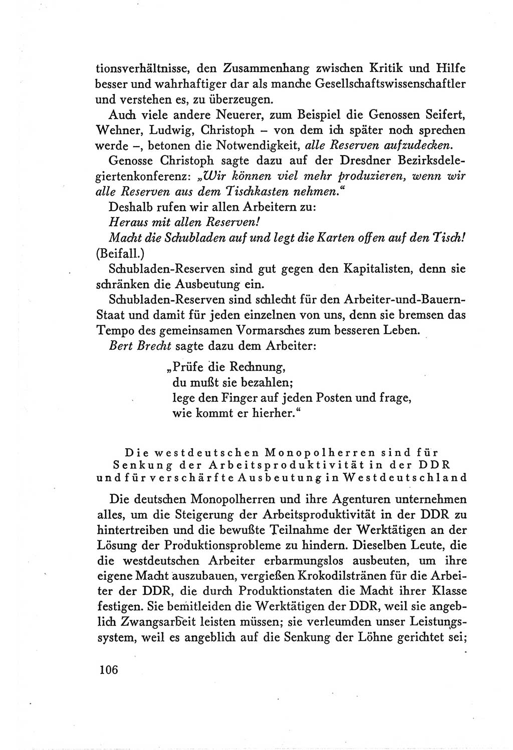 Protokoll der Verhandlungen des Ⅴ. Parteitages der Sozialistischen Einheitspartei Deutschlands (SED) [Deutsche Demokratische Republik (DDR)] 1958, Seite 106