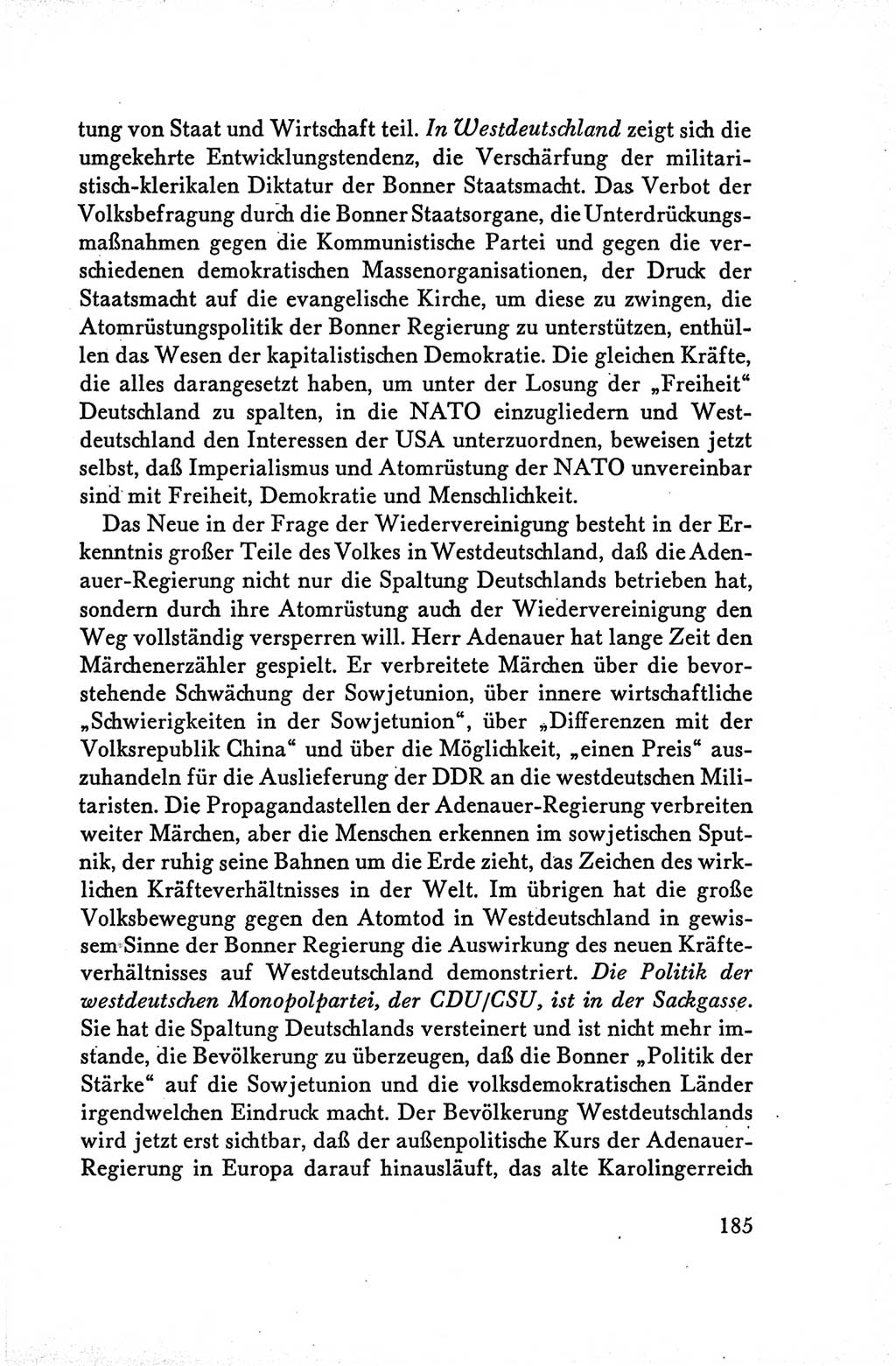 Protokoll der Verhandlungen des Ⅴ. Parteitages der Sozialistischen Einheitspartei Deutschlands (SED) [Deutsche Demokratische Republik (DDR)] 1958, Seite 185