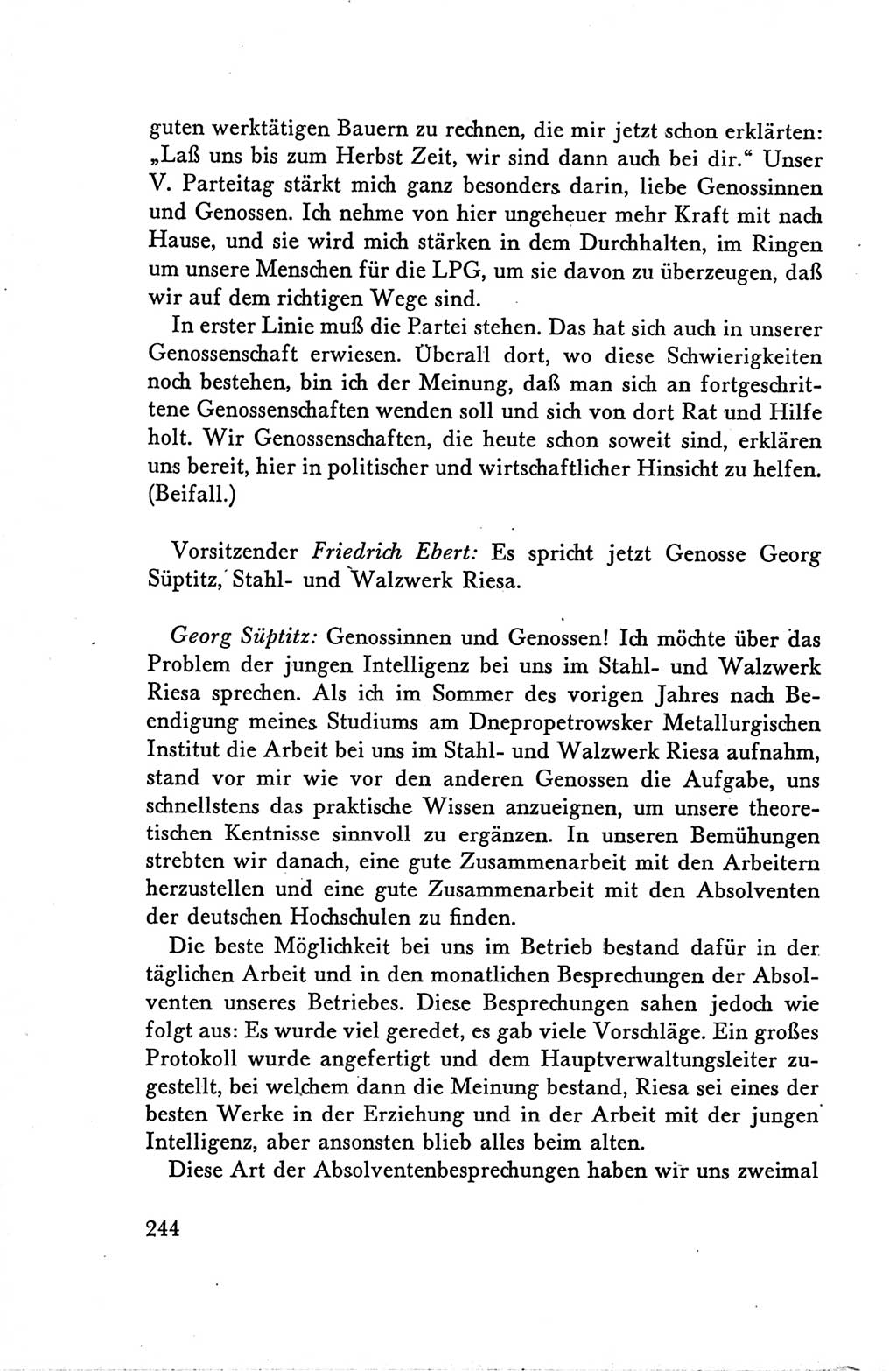 Protokoll der Verhandlungen des Ⅴ. Parteitages der Sozialistischen Einheitspartei Deutschlands (SED) [Deutsche Demokratische Republik (DDR)] 1958, Seite 244