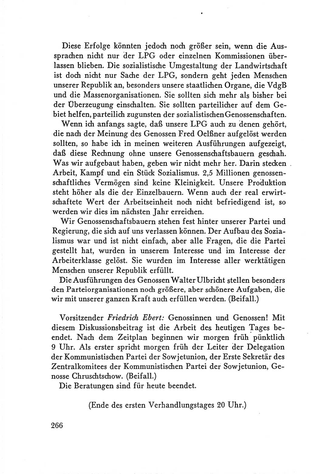 Protokoll der Verhandlungen des Ⅴ. Parteitages der Sozialistischen Einheitspartei Deutschlands (SED) [Deutsche Demokratische Republik (DDR)] 1958, Seite 266