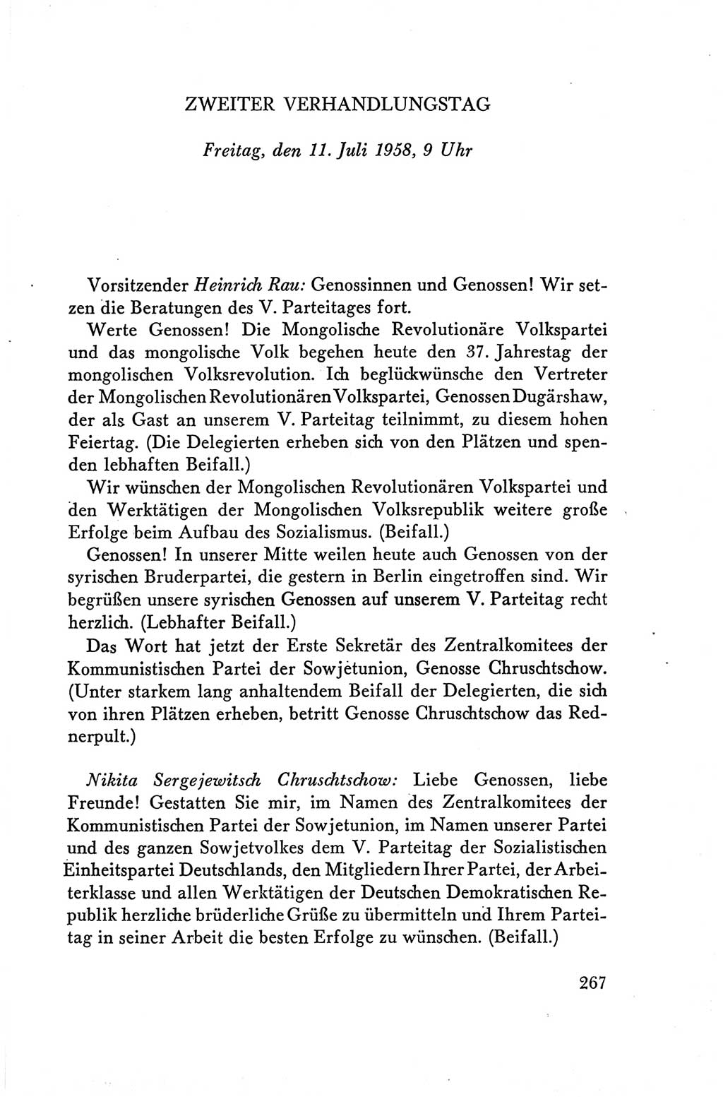 Protokoll der Verhandlungen des Ⅴ. Parteitages der Sozialistischen Einheitspartei Deutschlands (SED) [Deutsche Demokratische Republik (DDR)] 1958, Seite 267