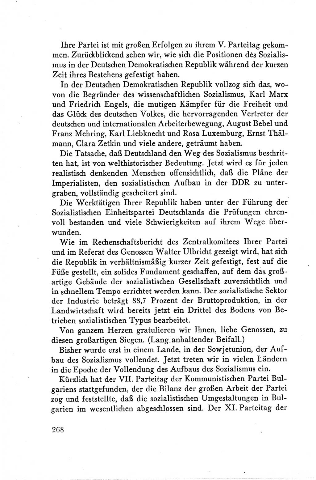 Protokoll der Verhandlungen des Ⅴ. Parteitages der Sozialistischen Einheitspartei Deutschlands (SED) [Deutsche Demokratische Republik (DDR)] 1958, Seite 268