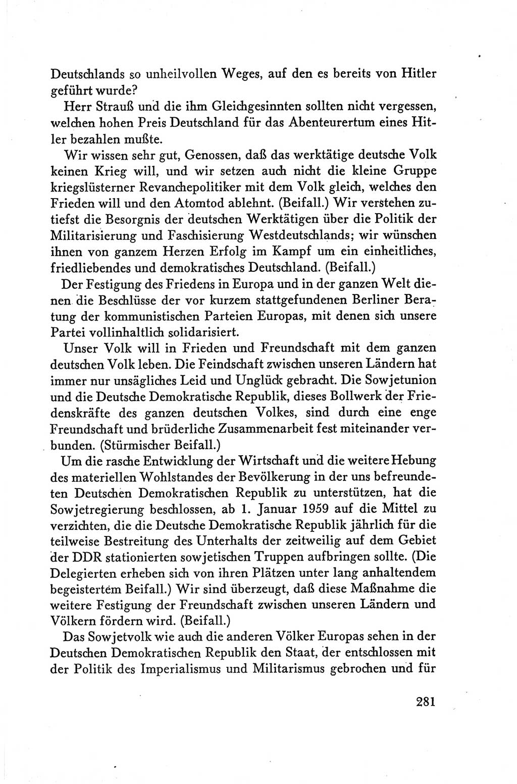 Protokoll der Verhandlungen des Ⅴ. Parteitages der Sozialistischen Einheitspartei Deutschlands (SED) [Deutsche Demokratische Republik (DDR)] 1958, Seite 281