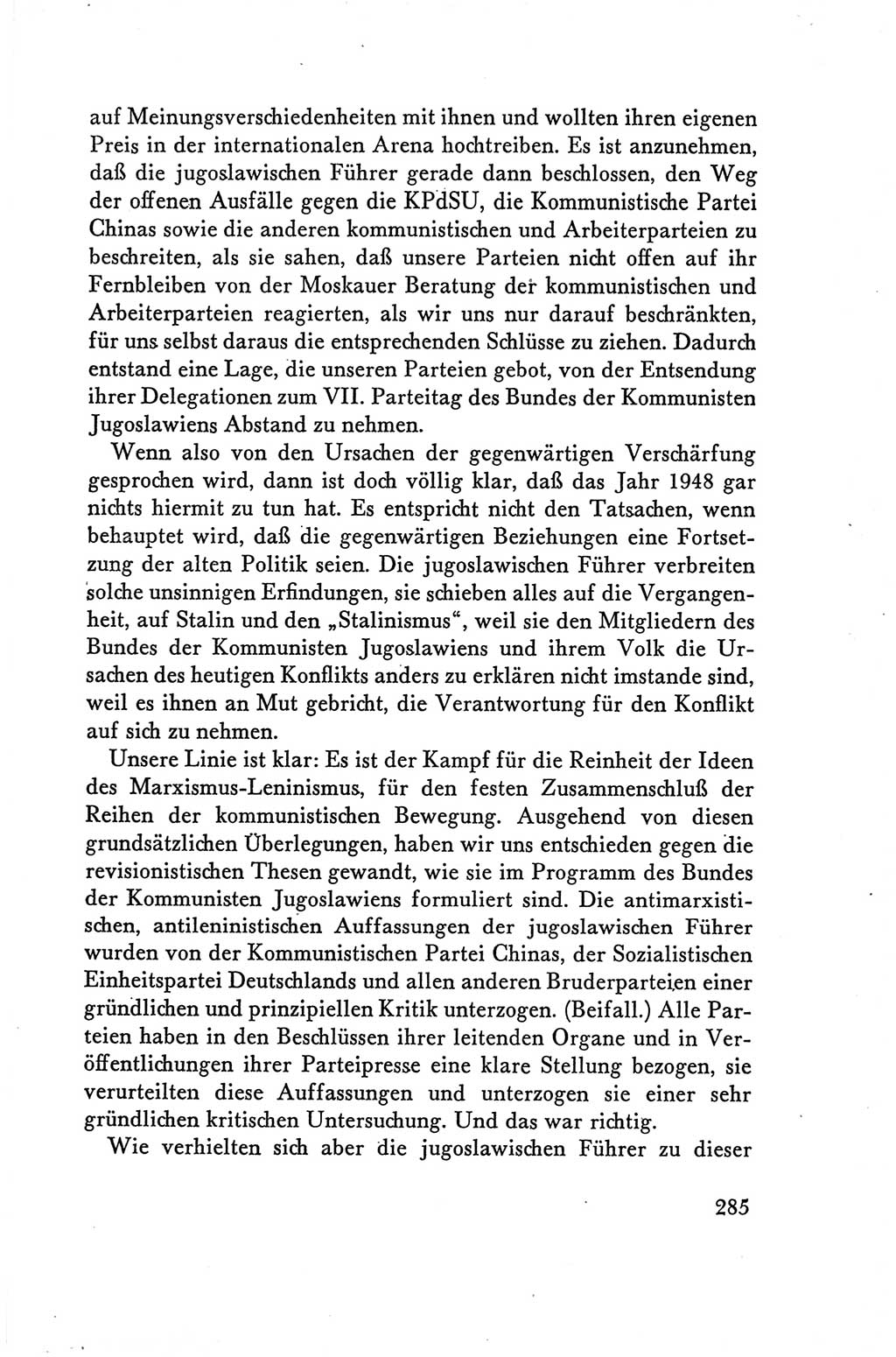 Protokoll der Verhandlungen des Ⅴ. Parteitages der Sozialistischen Einheitspartei Deutschlands (SED) [Deutsche Demokratische Republik (DDR)] 1958, Seite 285