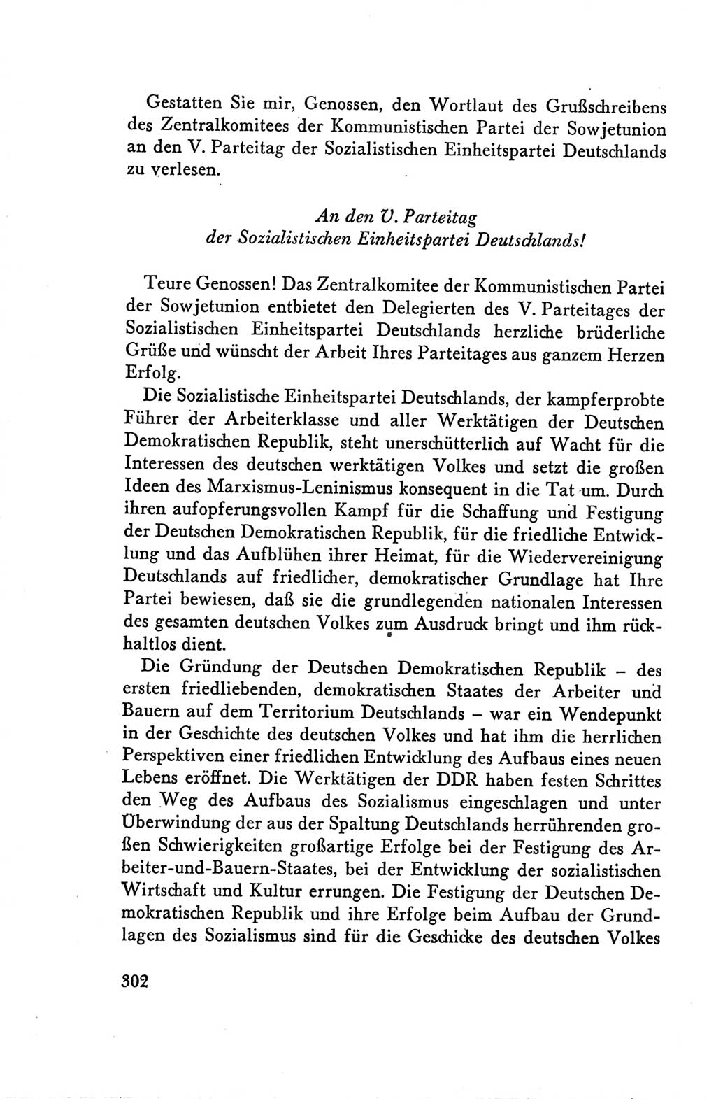 Protokoll der Verhandlungen des Ⅴ. Parteitages der Sozialistischen Einheitspartei Deutschlands (SED) [Deutsche Demokratische Republik (DDR)] 1958, Seite 302