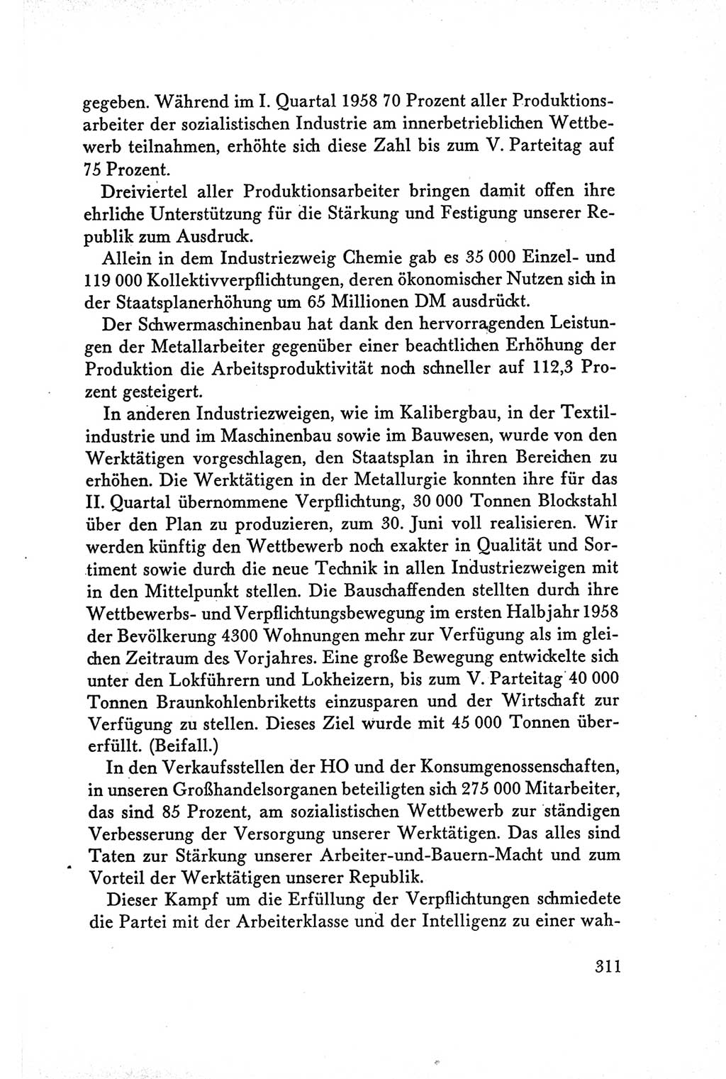 Protokoll der Verhandlungen des Ⅴ. Parteitages der Sozialistischen Einheitspartei Deutschlands (SED) [Deutsche Demokratische Republik (DDR)] 1958, Seite 311