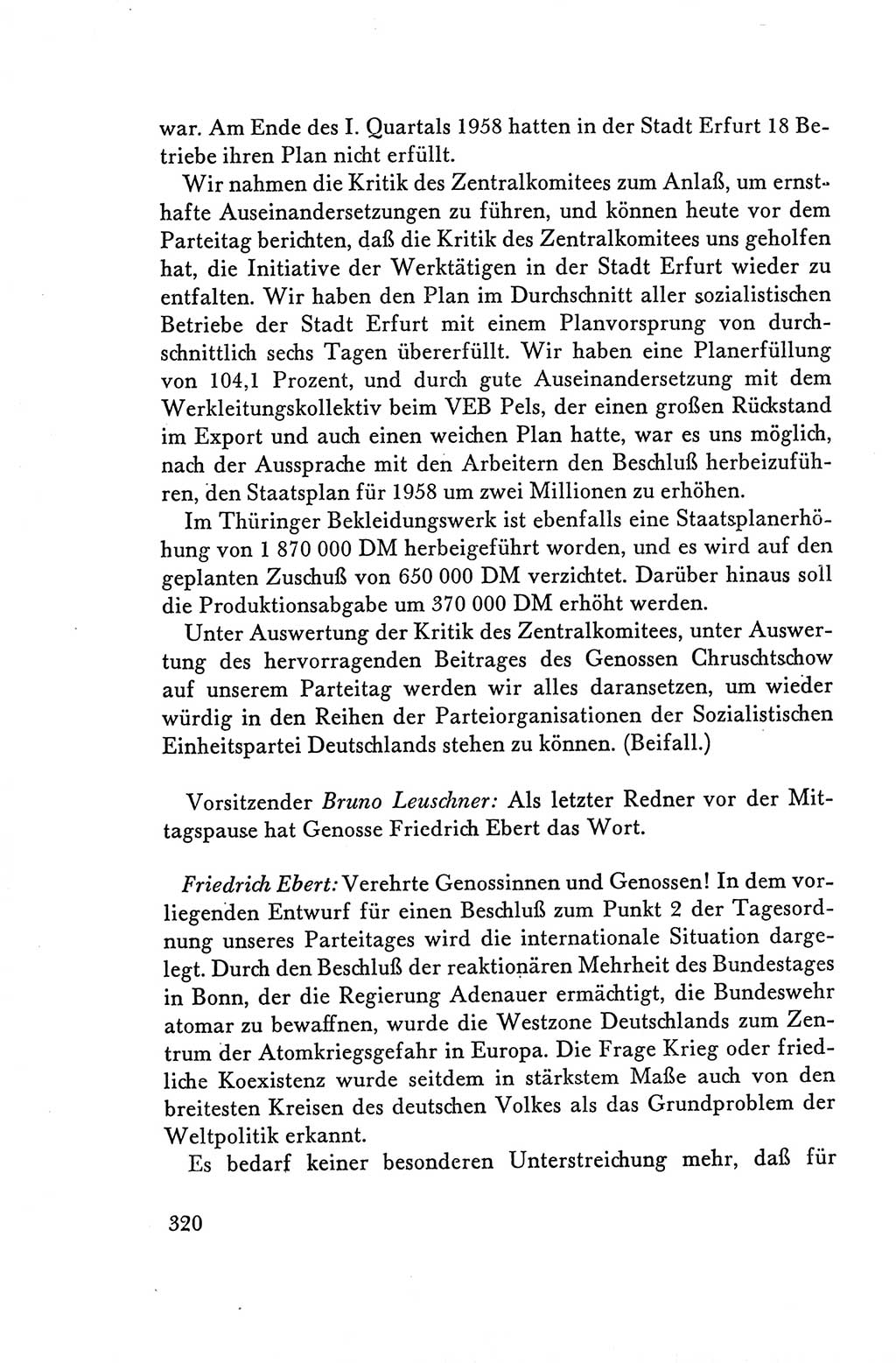 Protokoll der Verhandlungen des Ⅴ. Parteitages der Sozialistischen Einheitspartei Deutschlands (SED) [Deutsche Demokratische Republik (DDR)] 1958, Seite 320