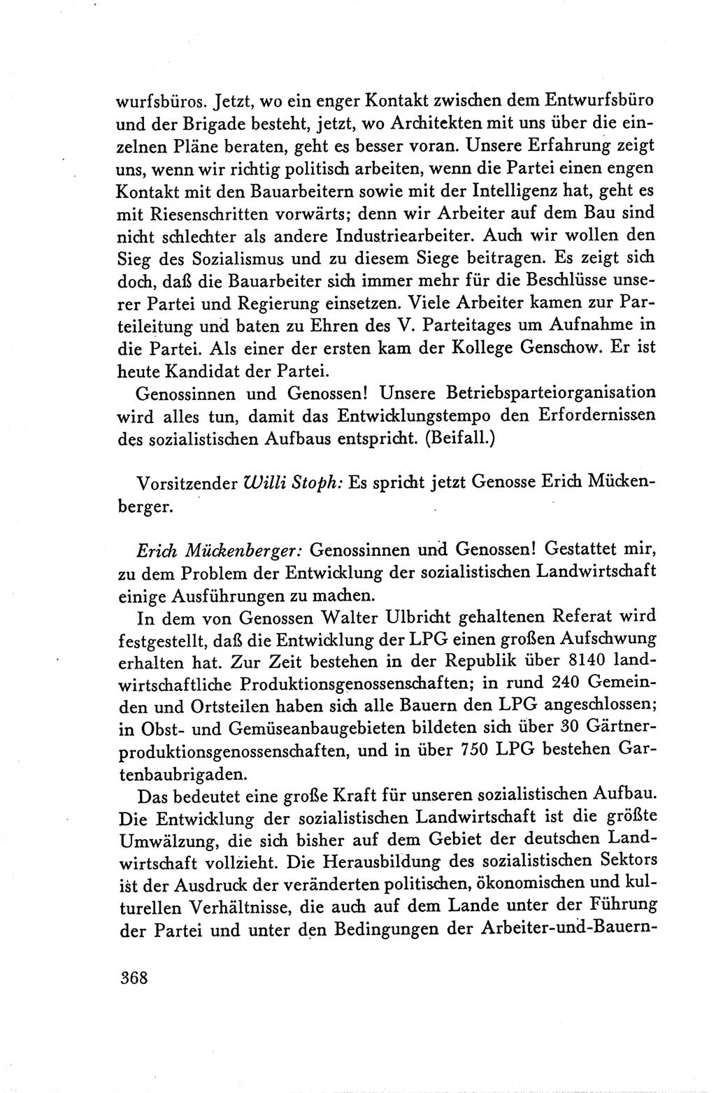 Protokoll der Verhandlungen des Ⅴ. Parteitages der Sozialistischen Einheitspartei Deutschlands (SED) [Deutsche Demokratische Republik (DDR)] 1958, Seite 368