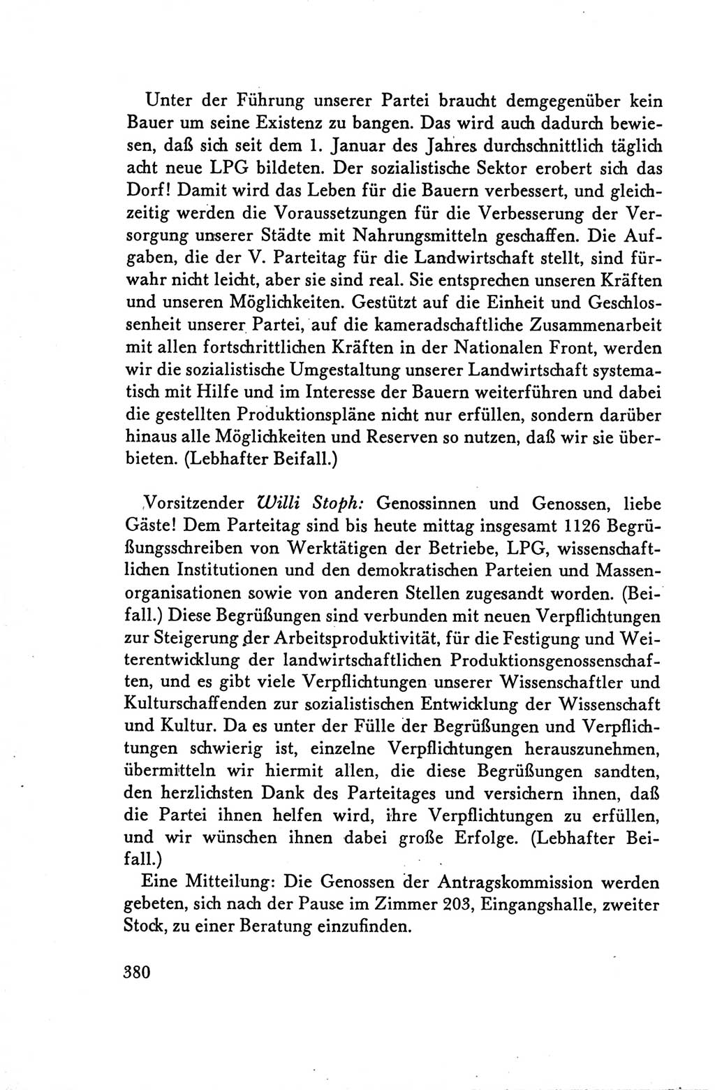 Protokoll der Verhandlungen des Ⅴ. Parteitages der Sozialistischen Einheitspartei Deutschlands (SED) [Deutsche Demokratische Republik (DDR)] 1958, Seite 380