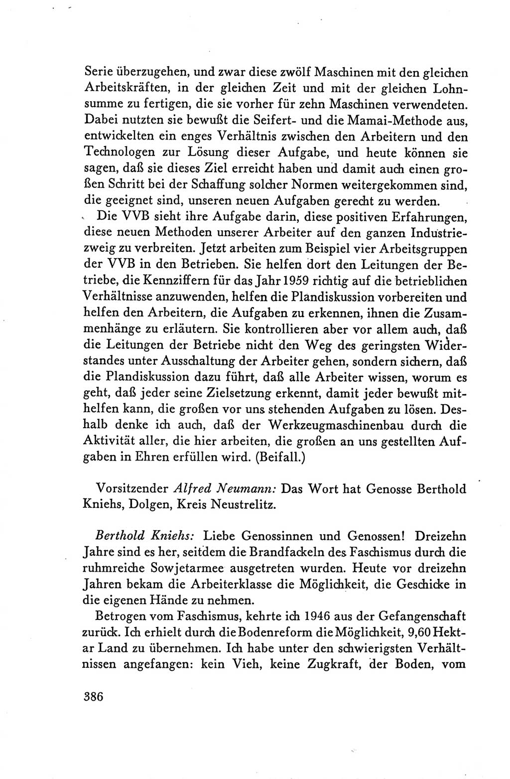 Protokoll der Verhandlungen des Ⅴ. Parteitages der Sozialistischen Einheitspartei Deutschlands (SED) [Deutsche Demokratische Republik (DDR)] 1958, Seite 386