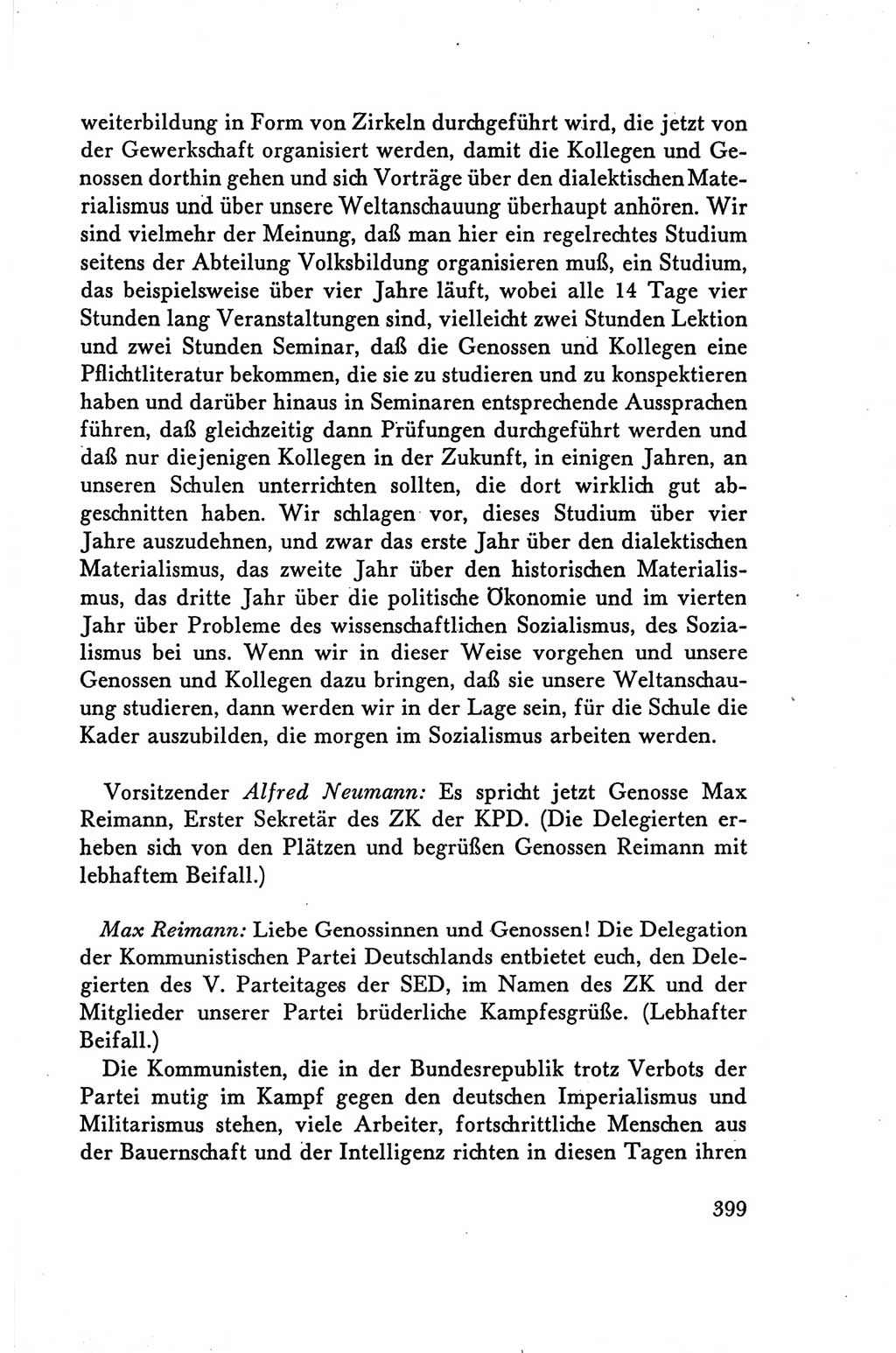 Protokoll der Verhandlungen des Ⅴ. Parteitages der Sozialistischen Einheitspartei Deutschlands (SED) [Deutsche Demokratische Republik (DDR)] 1958, Seite 399