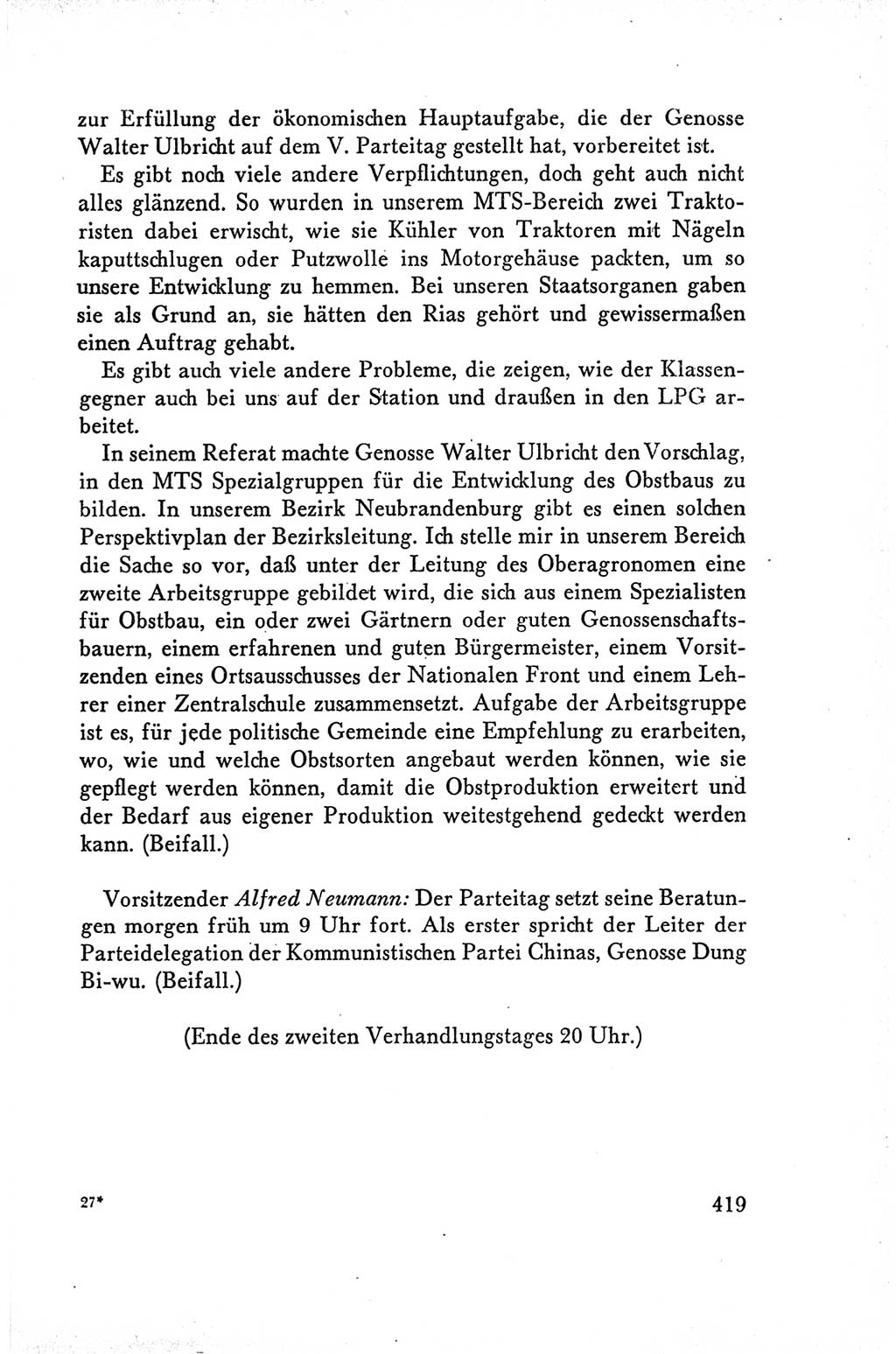 Protokoll der Verhandlungen des Ⅴ. Parteitages der Sozialistischen Einheitspartei Deutschlands (SED) [Deutsche Demokratische Republik (DDR)] 1958, Seite 419