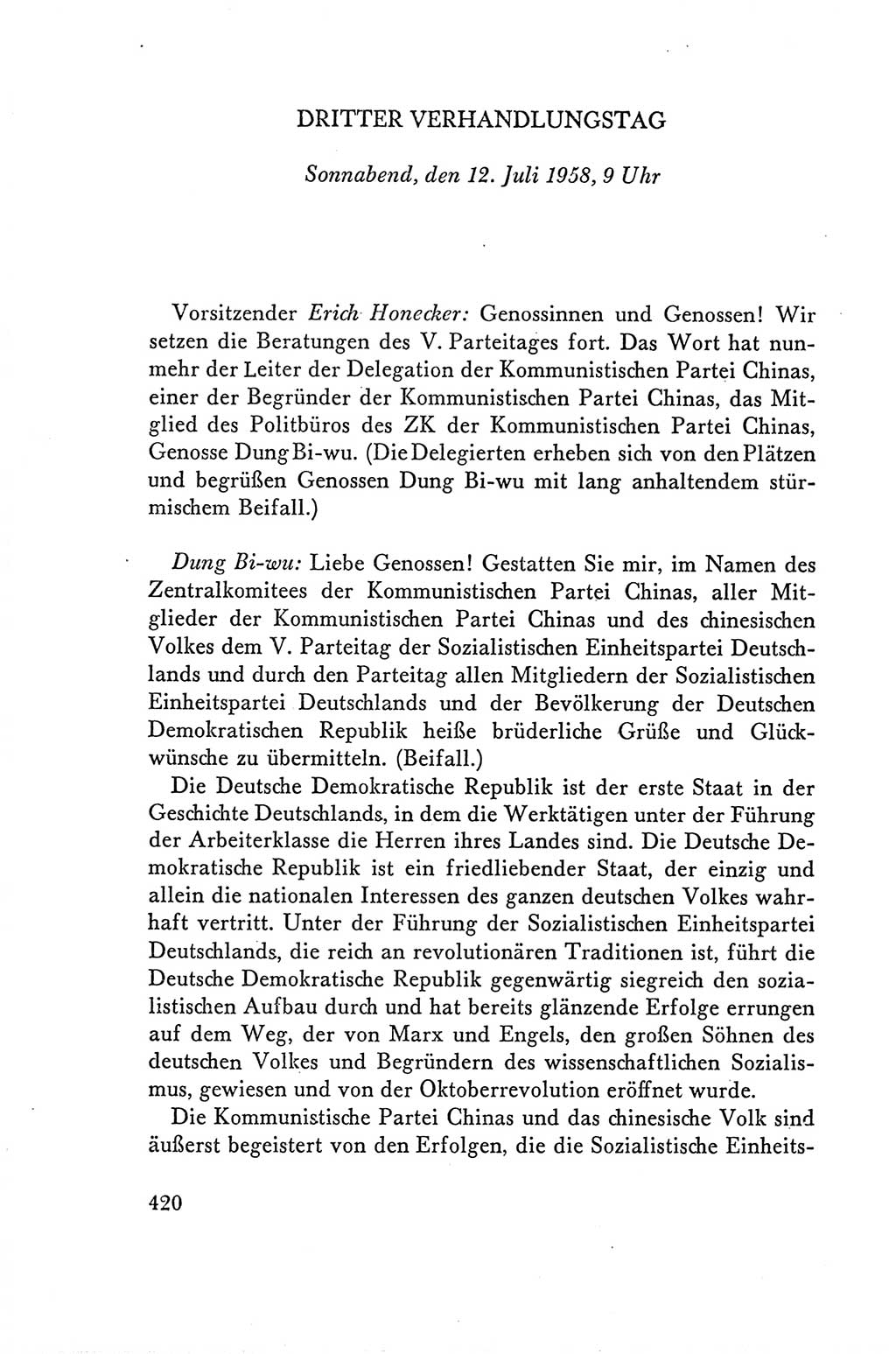 Protokoll der Verhandlungen des Ⅴ. Parteitages der Sozialistischen Einheitspartei Deutschlands (SED) [Deutsche Demokratische Republik (DDR)] 1958, Seite 420