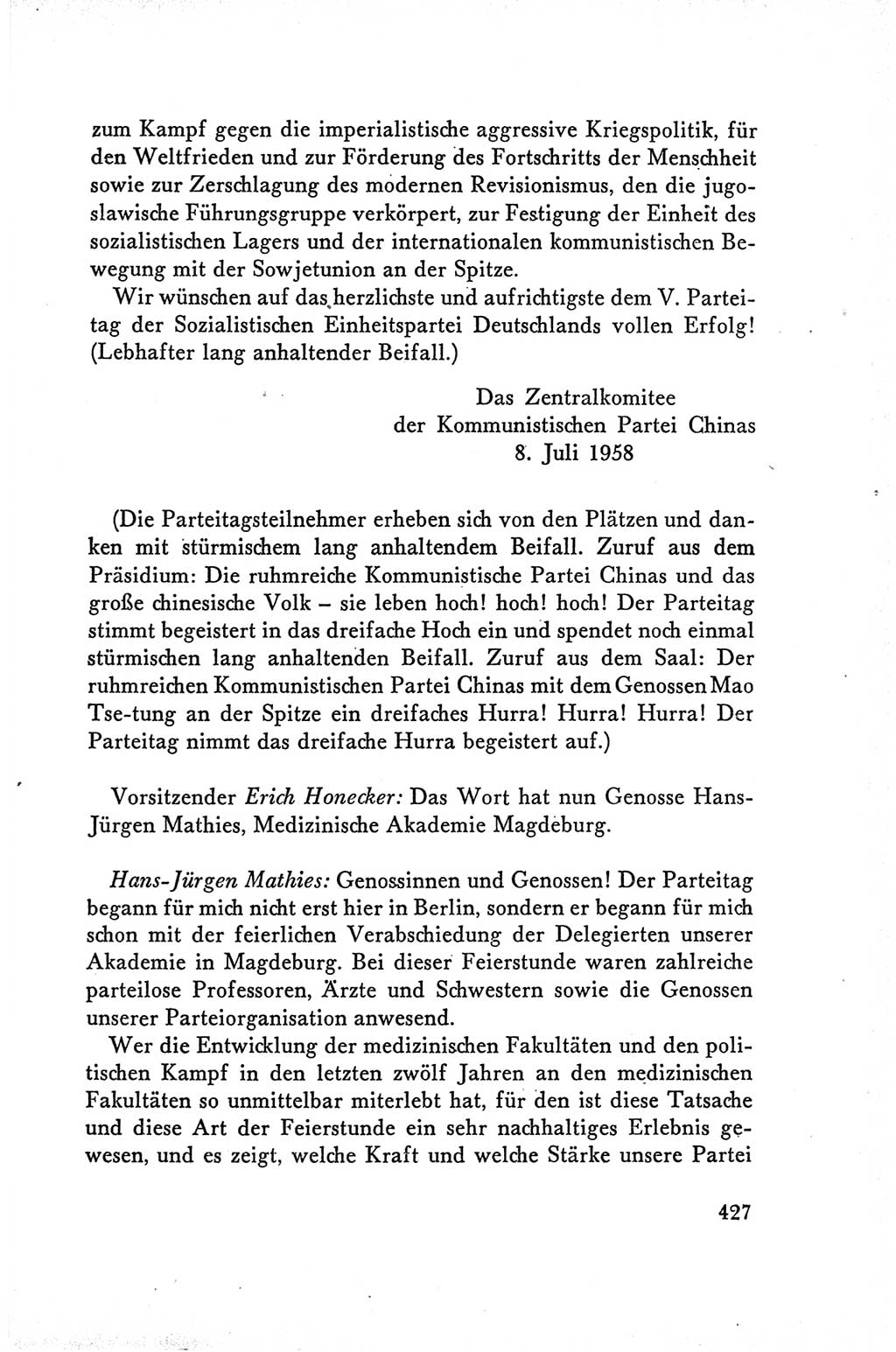 Protokoll der Verhandlungen des Ⅴ. Parteitages der Sozialistischen Einheitspartei Deutschlands (SED) [Deutsche Demokratische Republik (DDR)] 1958, Seite 427
