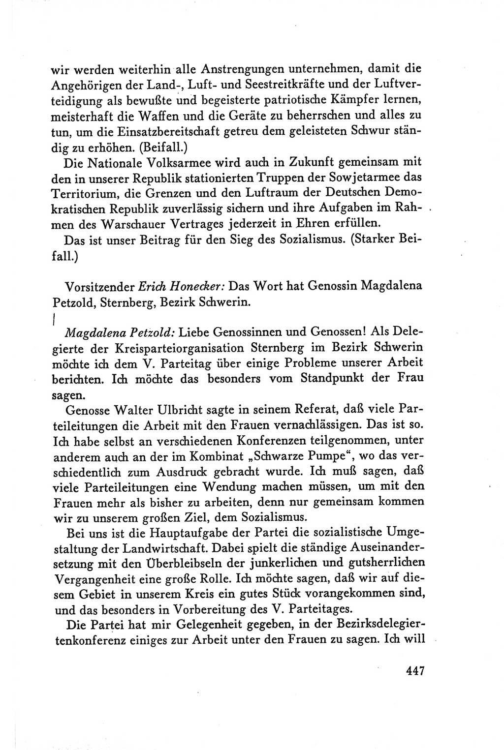 Protokoll der Verhandlungen des Ⅴ. Parteitages der Sozialistischen Einheitspartei Deutschlands (SED) [Deutsche Demokratische Republik (DDR)] 1958, Seite 447