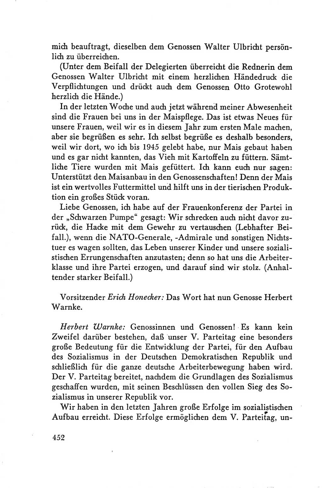 Protokoll der Verhandlungen des Ⅴ. Parteitages der Sozialistischen Einheitspartei Deutschlands (SED) [Deutsche Demokratische Republik (DDR)] 1958, Seite 452