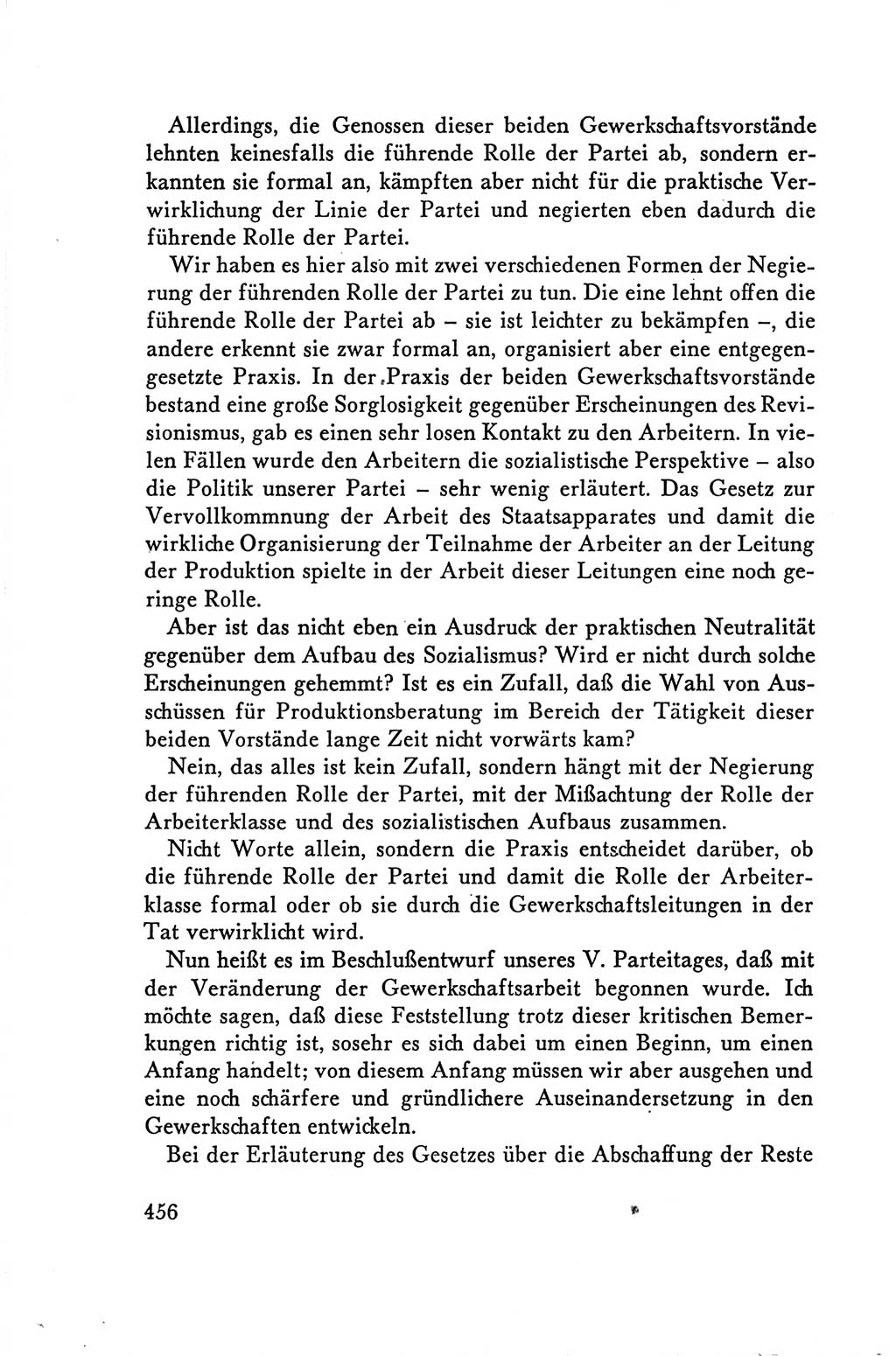 Protokoll der Verhandlungen des Ⅴ. Parteitages der Sozialistischen Einheitspartei Deutschlands (SED) [Deutsche Demokratische Republik (DDR)] 1958, Seite 456