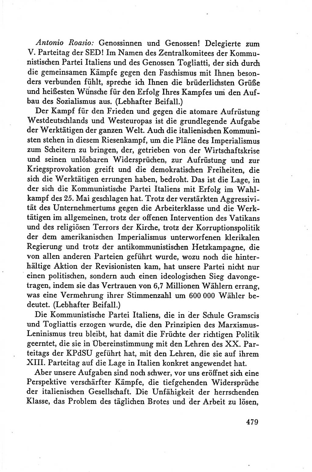 Protokoll der Verhandlungen des Ⅴ. Parteitages der Sozialistischen Einheitspartei Deutschlands (SED) [Deutsche Demokratische Republik (DDR)] 1958, Seite 479