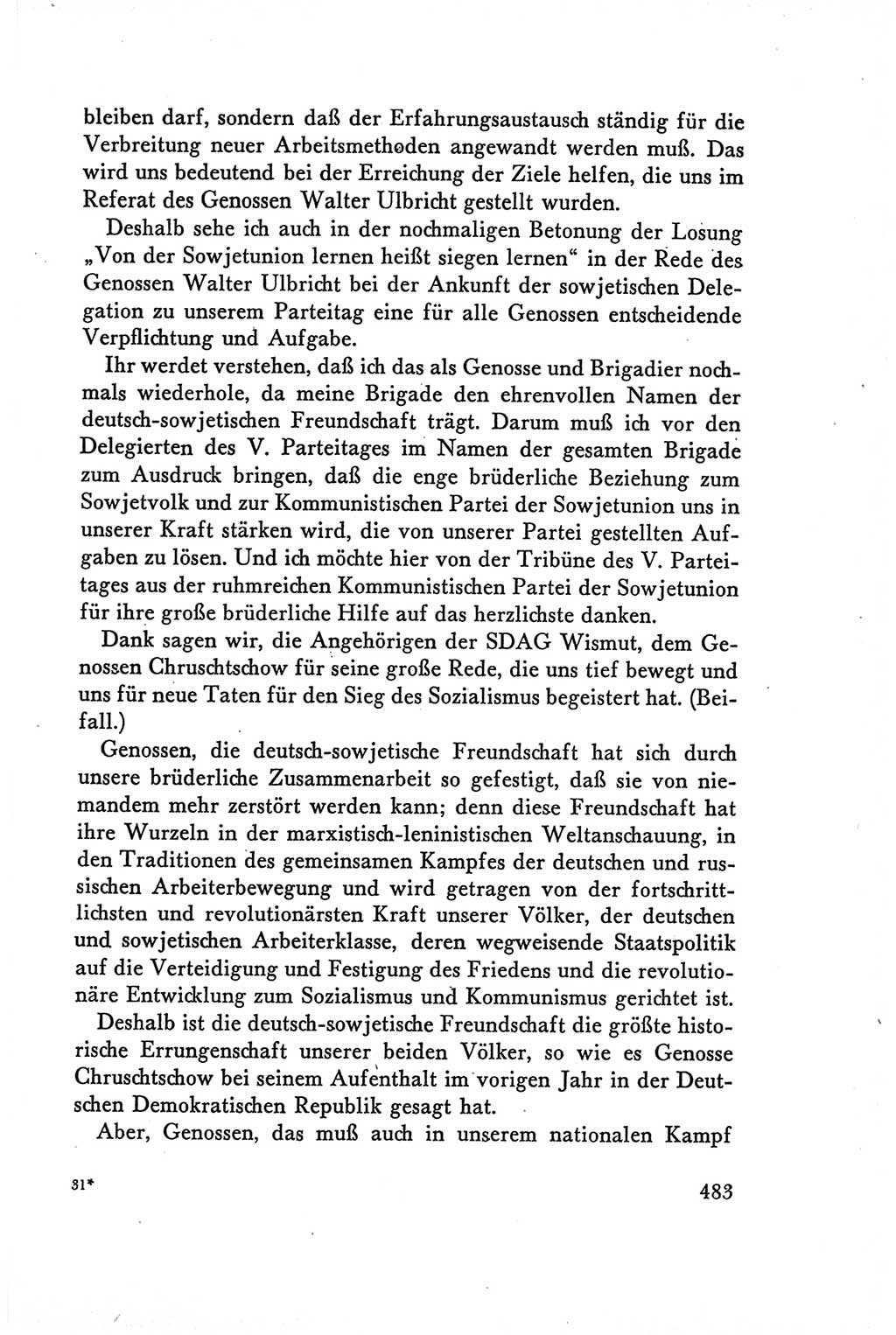 Protokoll der Verhandlungen des Ⅴ. Parteitages der Sozialistischen Einheitspartei Deutschlands (SED) [Deutsche Demokratische Republik (DDR)] 1958, Seite 483