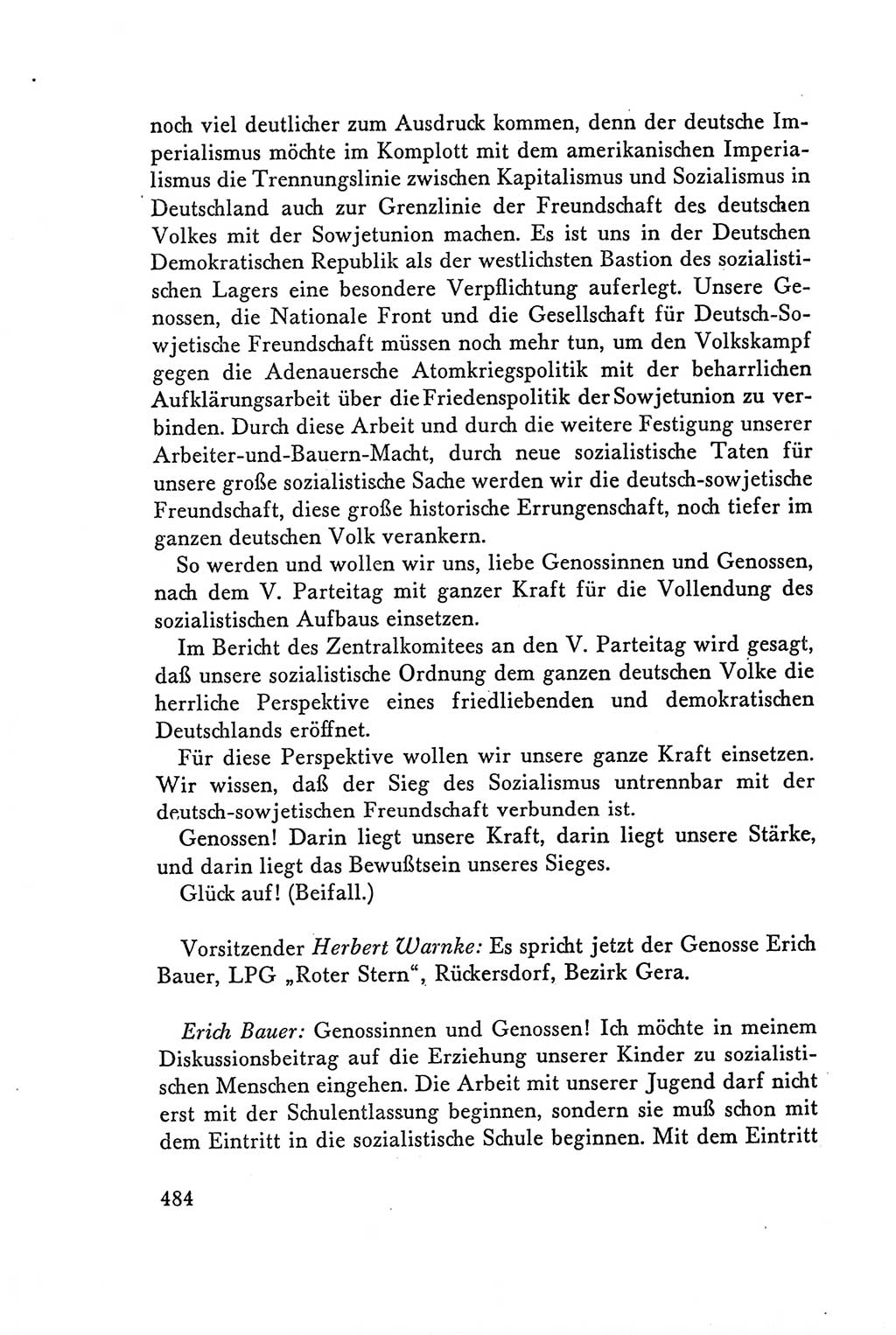 Protokoll der Verhandlungen des Ⅴ. Parteitages der Sozialistischen Einheitspartei Deutschlands (SED) [Deutsche Demokratische Republik (DDR)] 1958, Seite 484