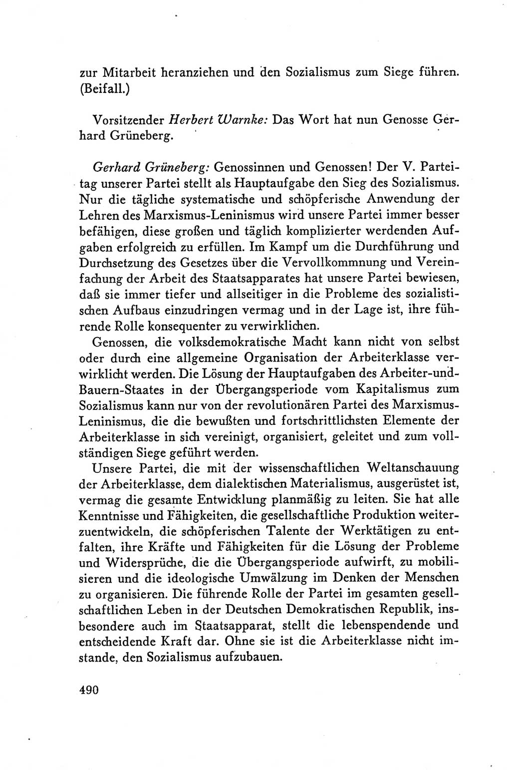 Protokoll der Verhandlungen des Ⅴ. Parteitages der Sozialistischen Einheitspartei Deutschlands (SED) [Deutsche Demokratische Republik (DDR)] 1958, Seite 490